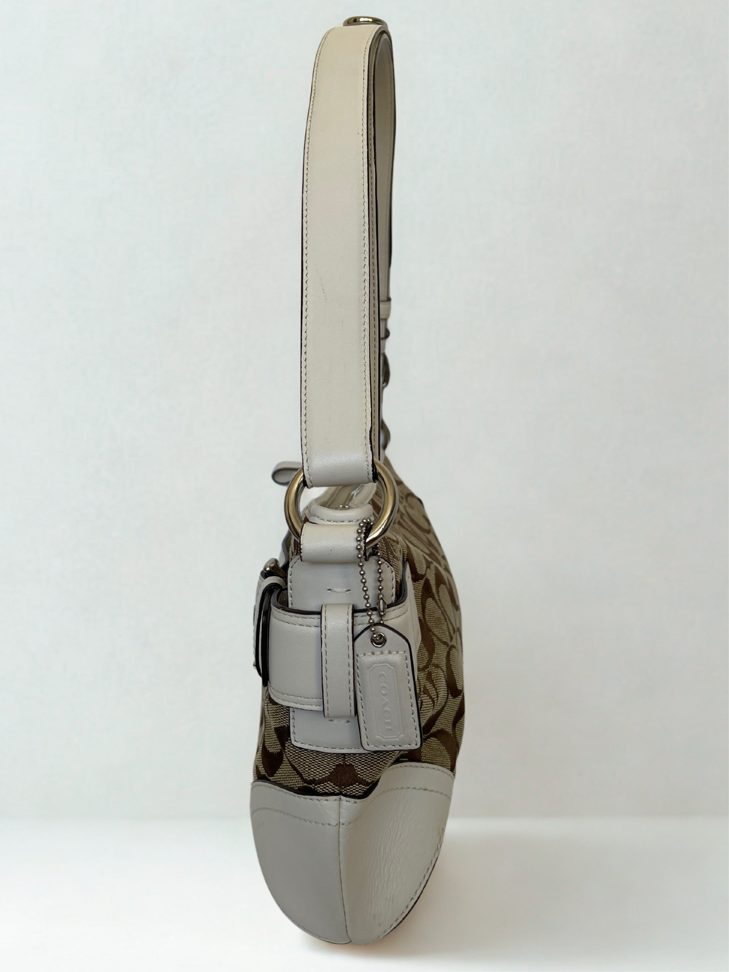 00s Coach signature monogram shoulder bag white leather