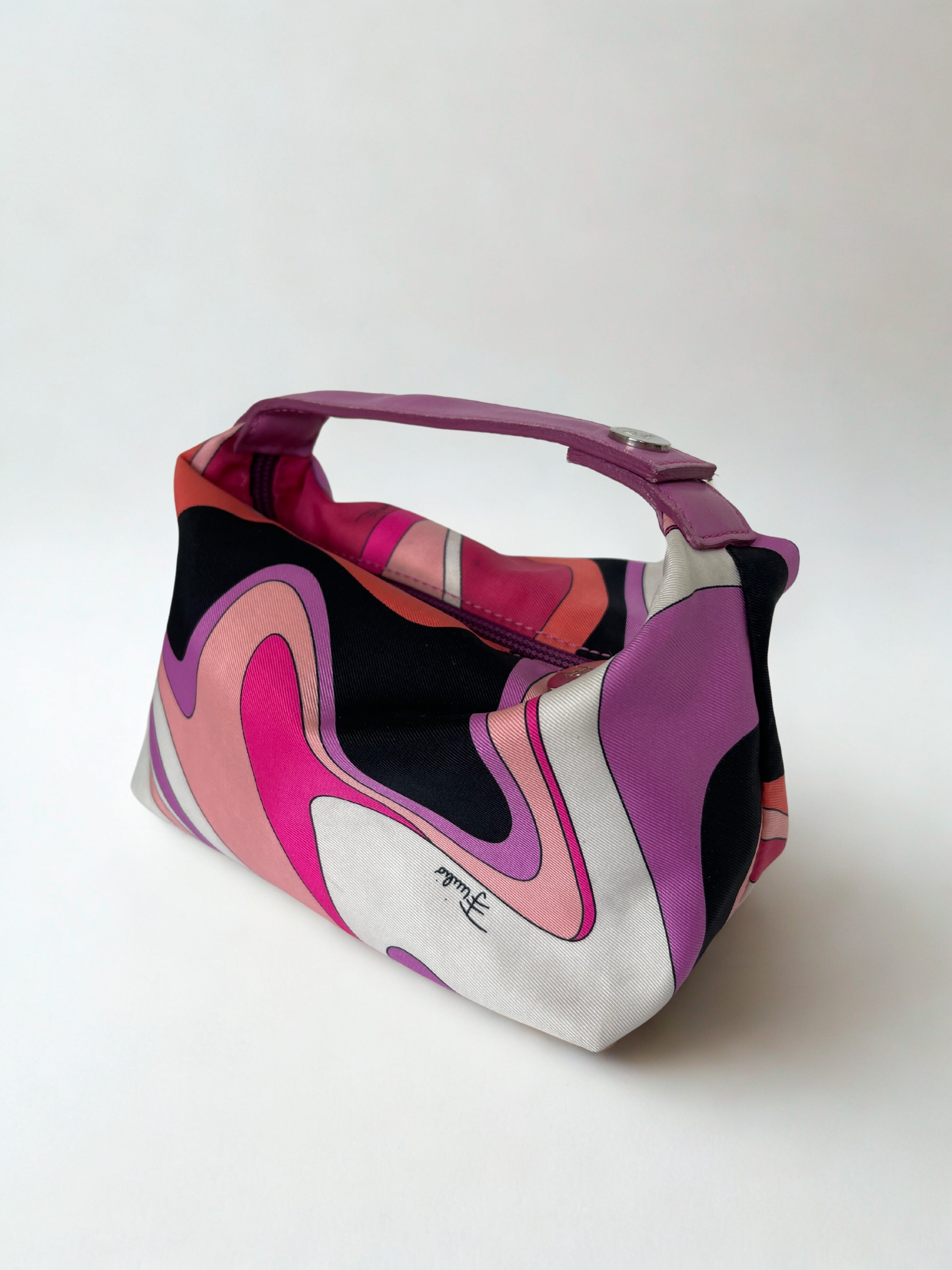 Emilio Pucci mini satin pouch with leather handle