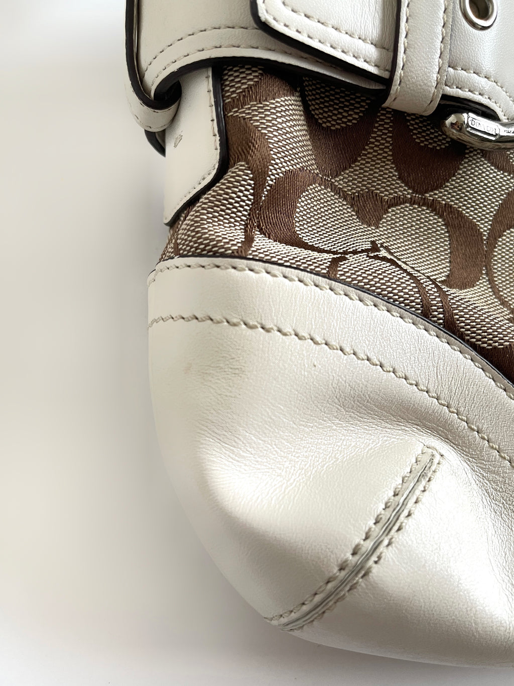 00s Coach signature monogram shoulder bag white leather