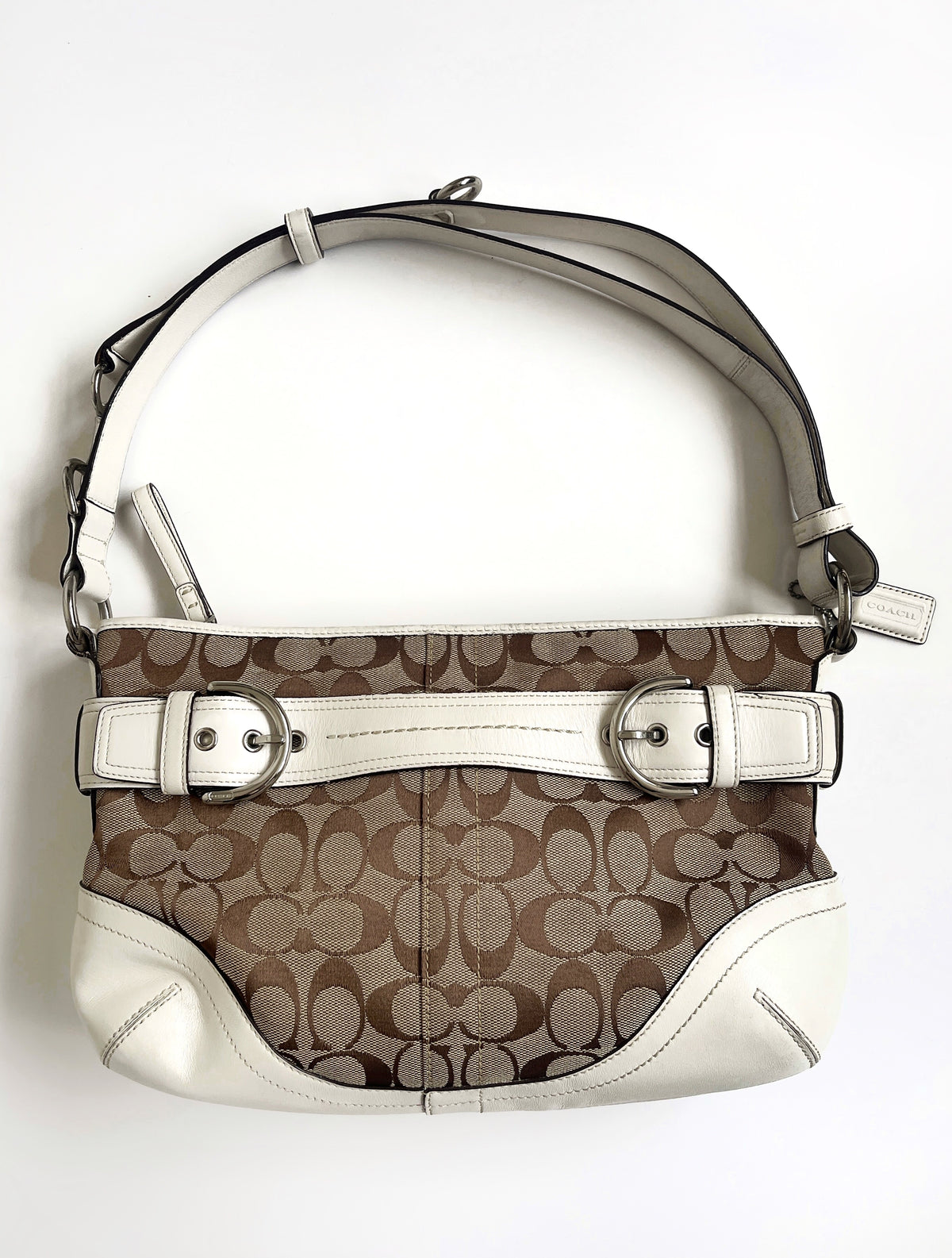 00s Coach signature monogram shoulder bag white leather