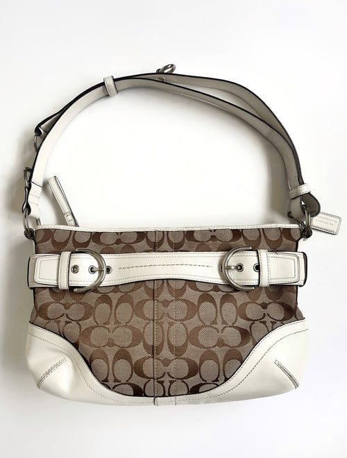 00s Coach signature monogram shoulder bag white leather