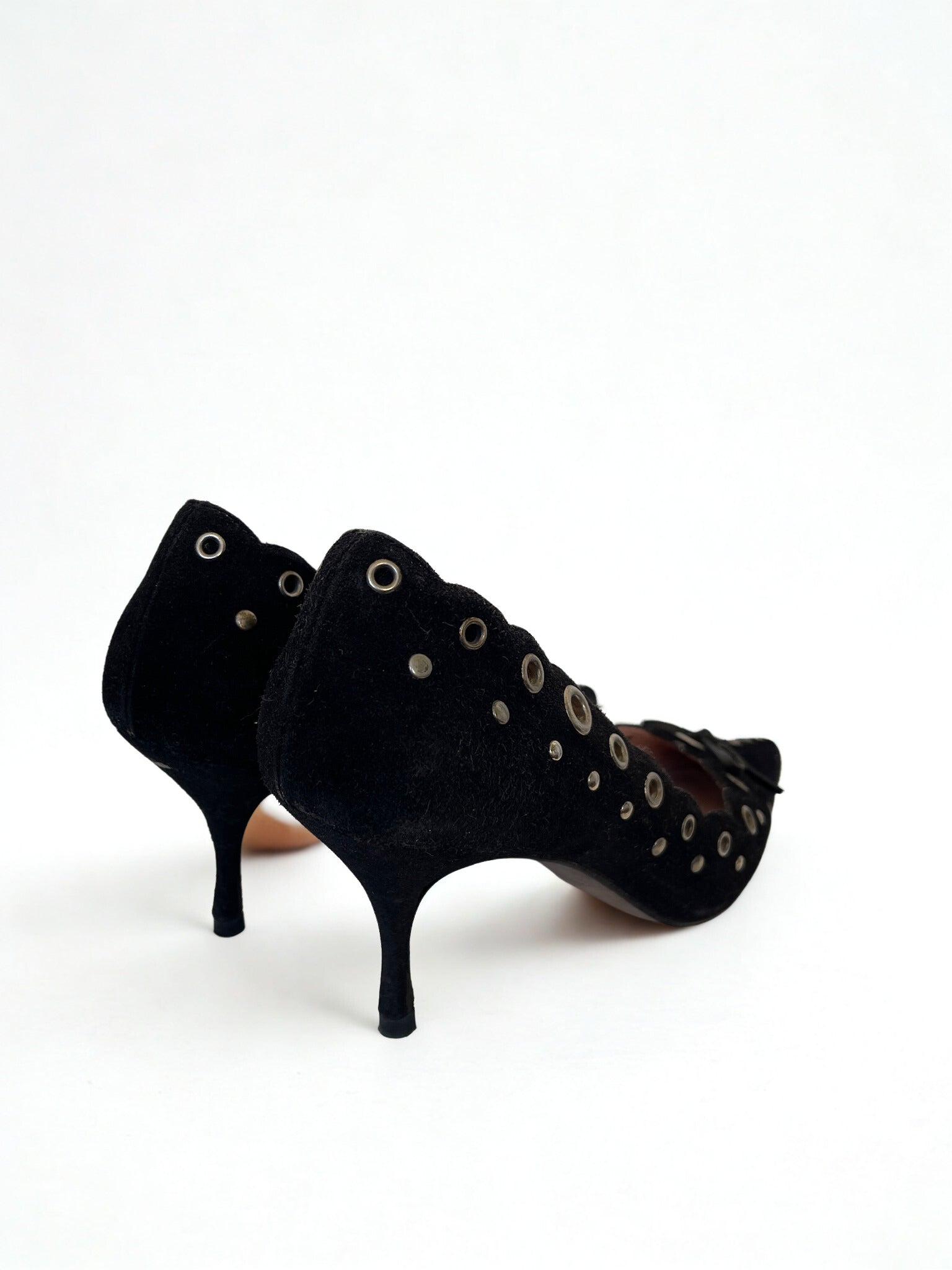 Vintage Prada suede eyelet heels pumps in black
