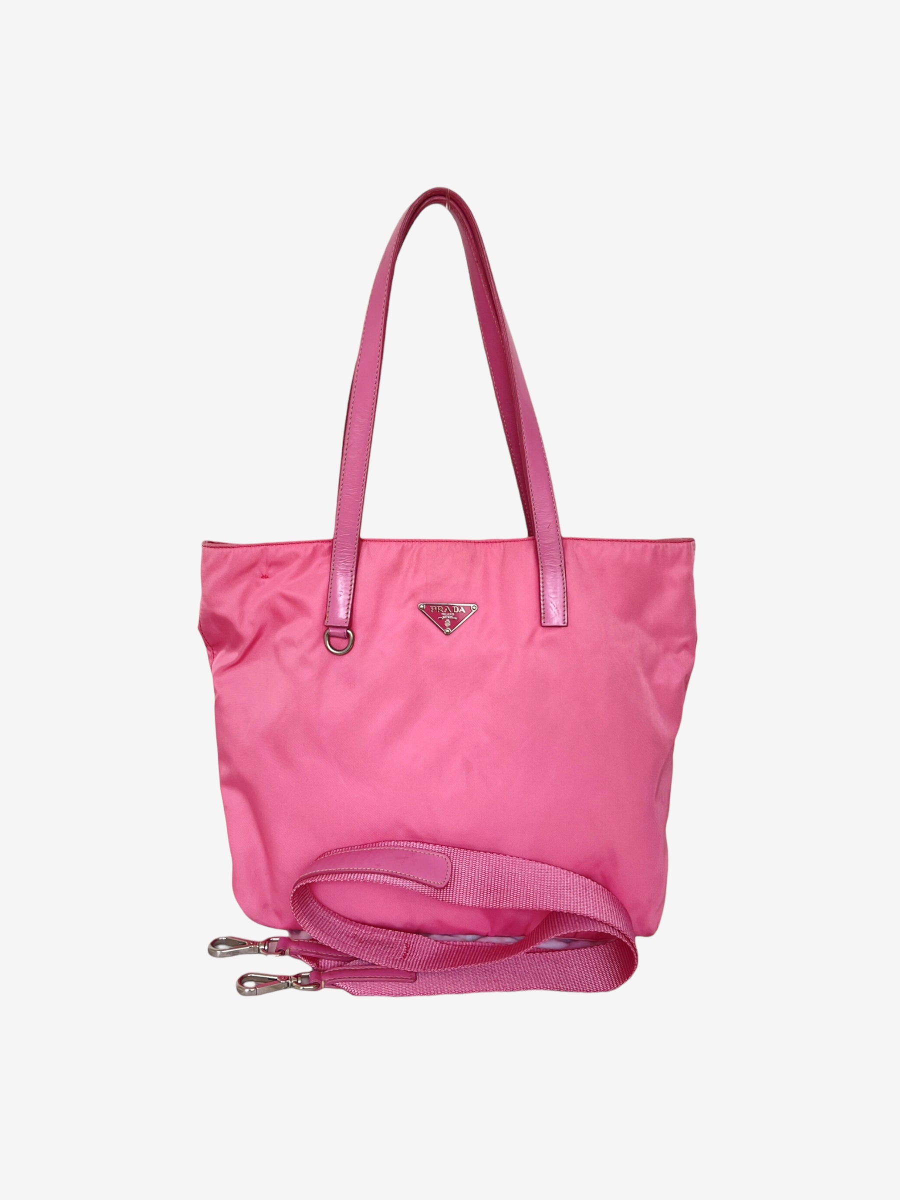 Prada nylon tote bag with strap - pink