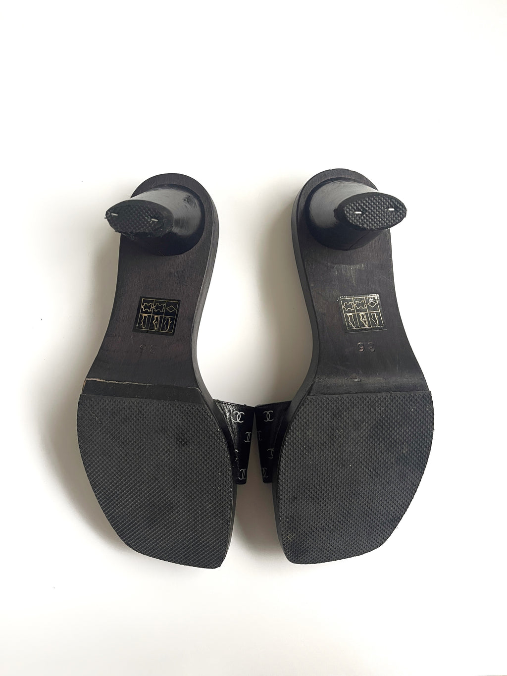 Vintage Chanel rare cc monogram wooden heels