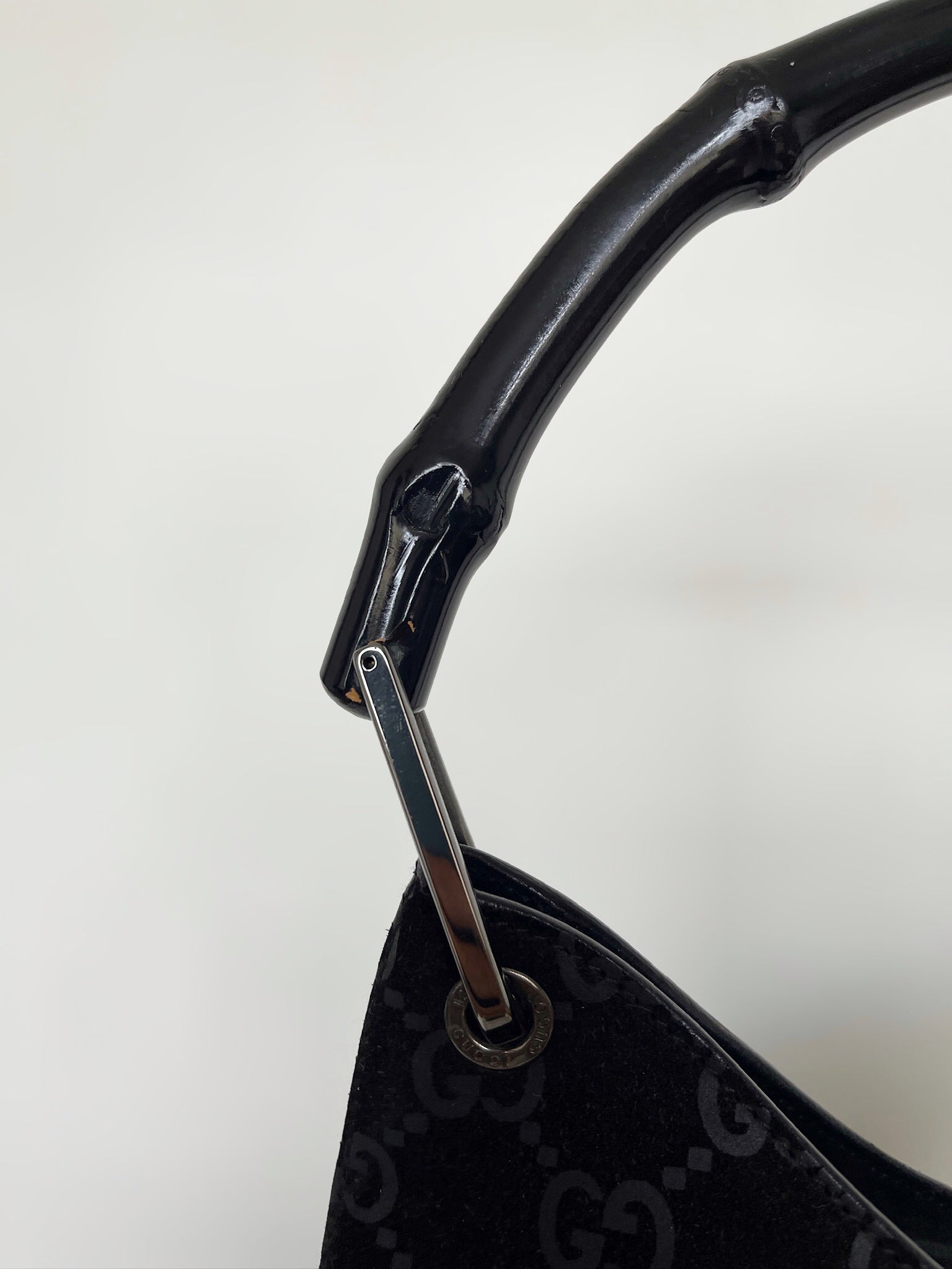 Gucci monogram suede bamboo top-handle shoulder bag