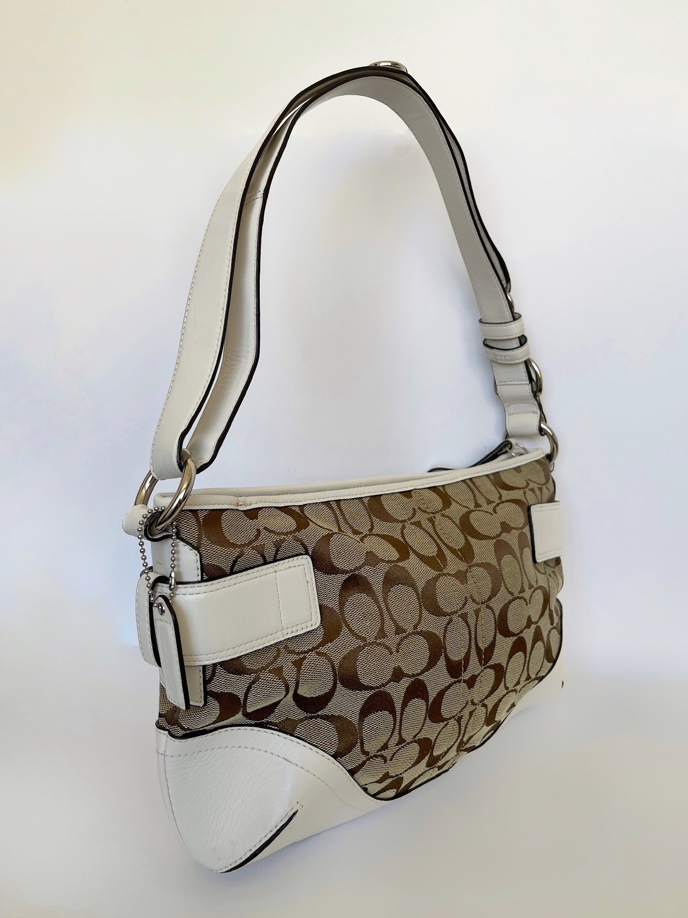 00s Coach signature monogram shoulder bag white leather