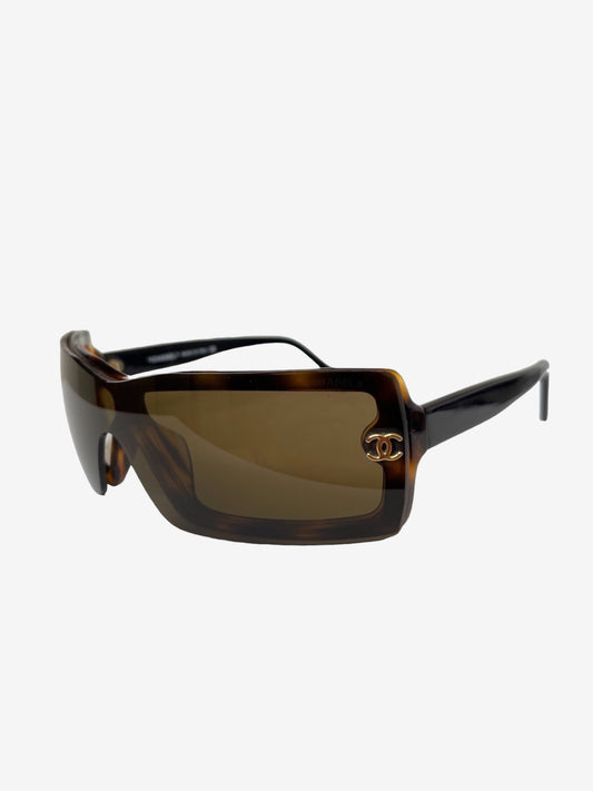 Chanel shield/visor sunglasses with CC logo.