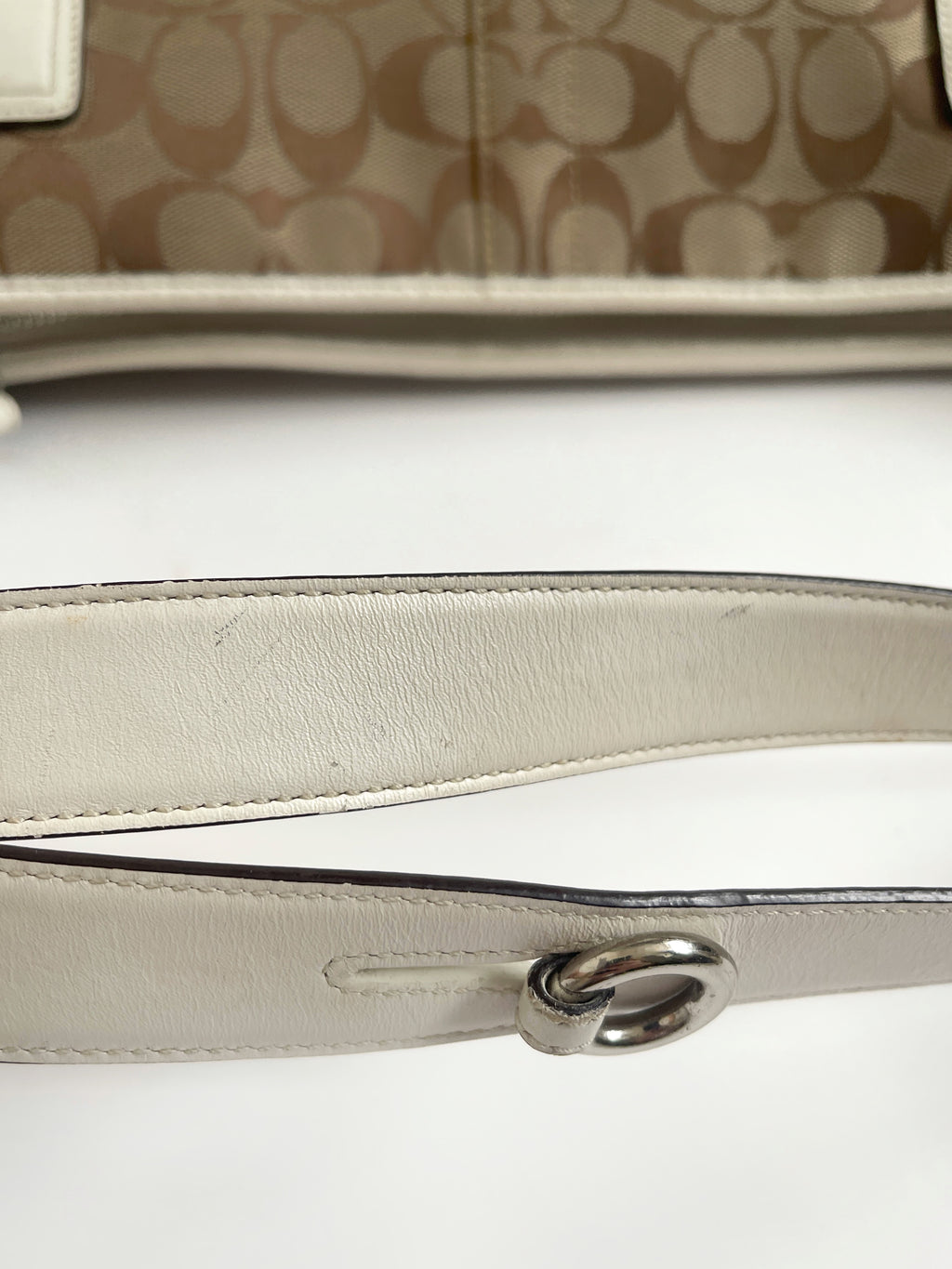 00s Coach signature monogram shoulder bag white leather