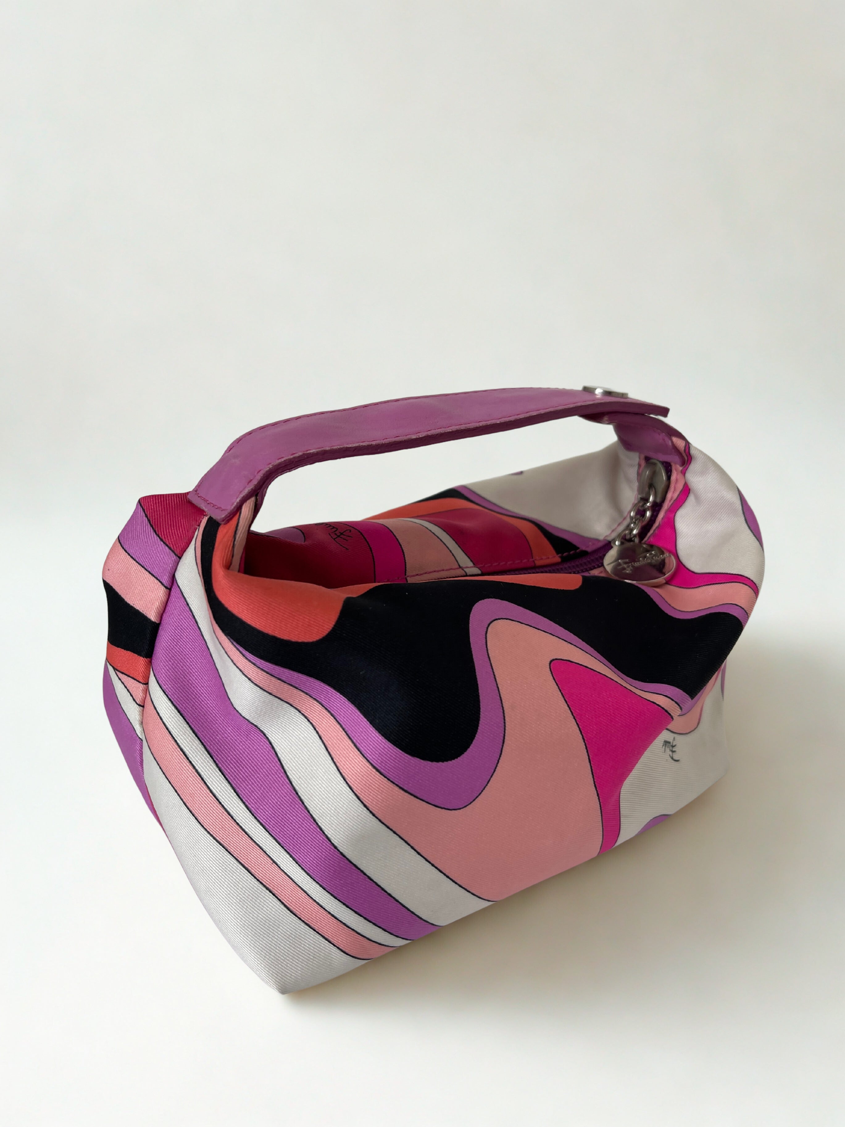 Emilio Pucci mini satin pouch with leather handle