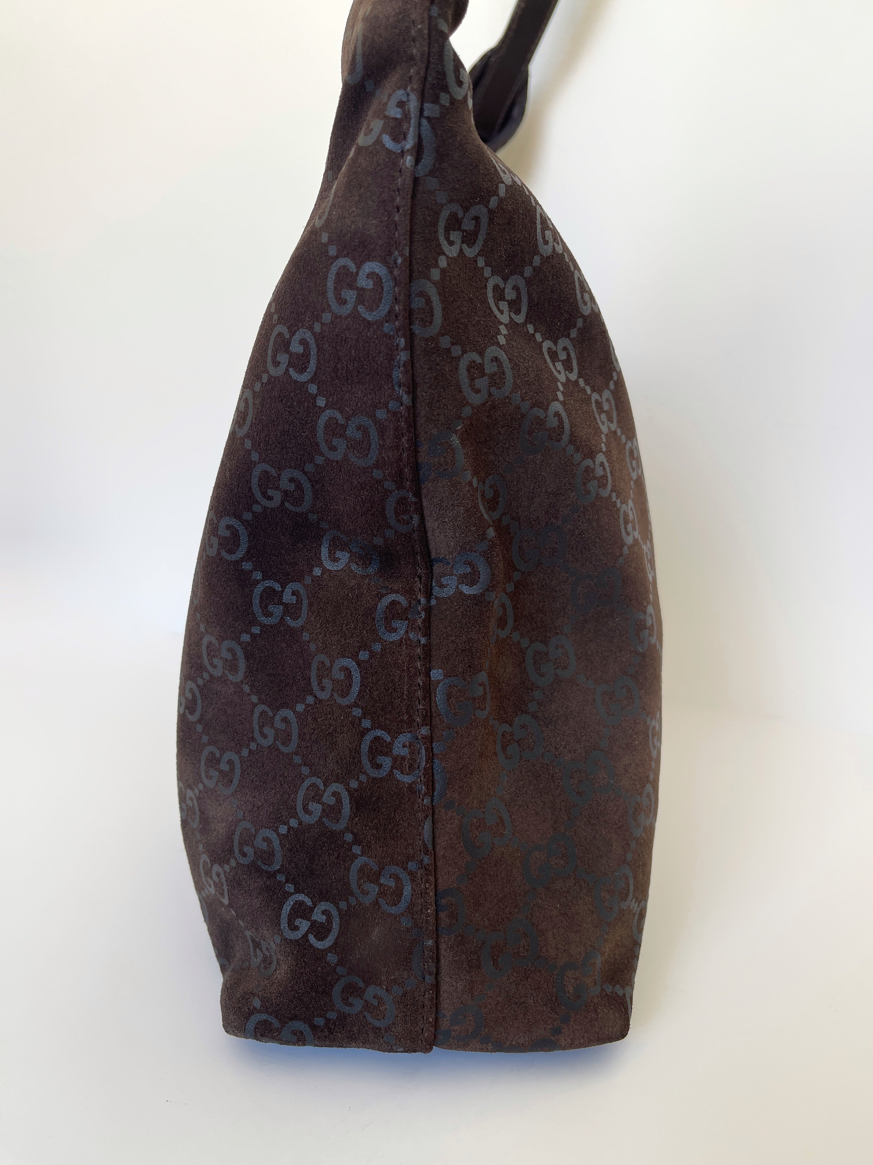 Vintage Gucci brown suede monogram shoulder bag