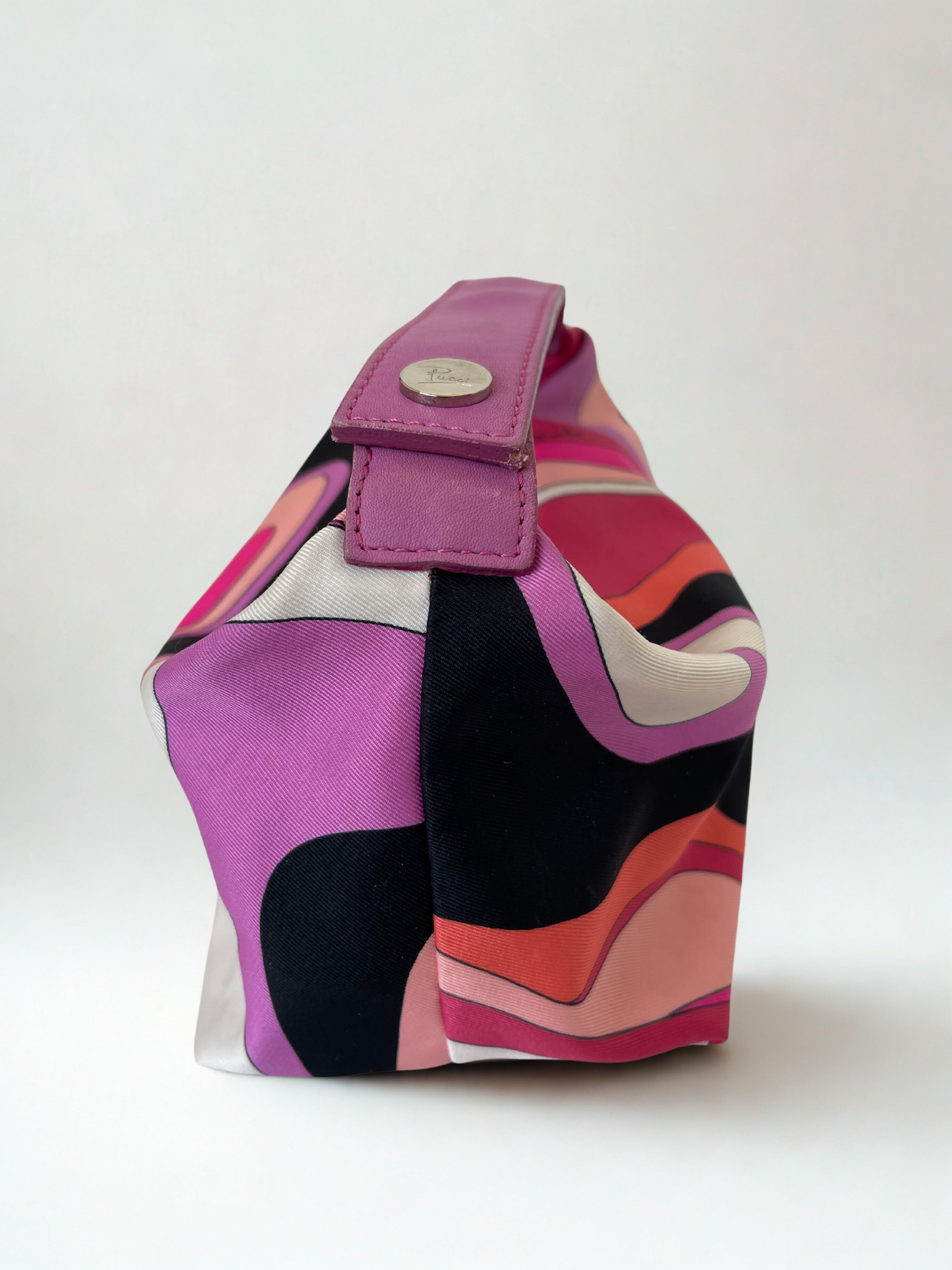 Emilio Pucci mini satin pouch with leather handle