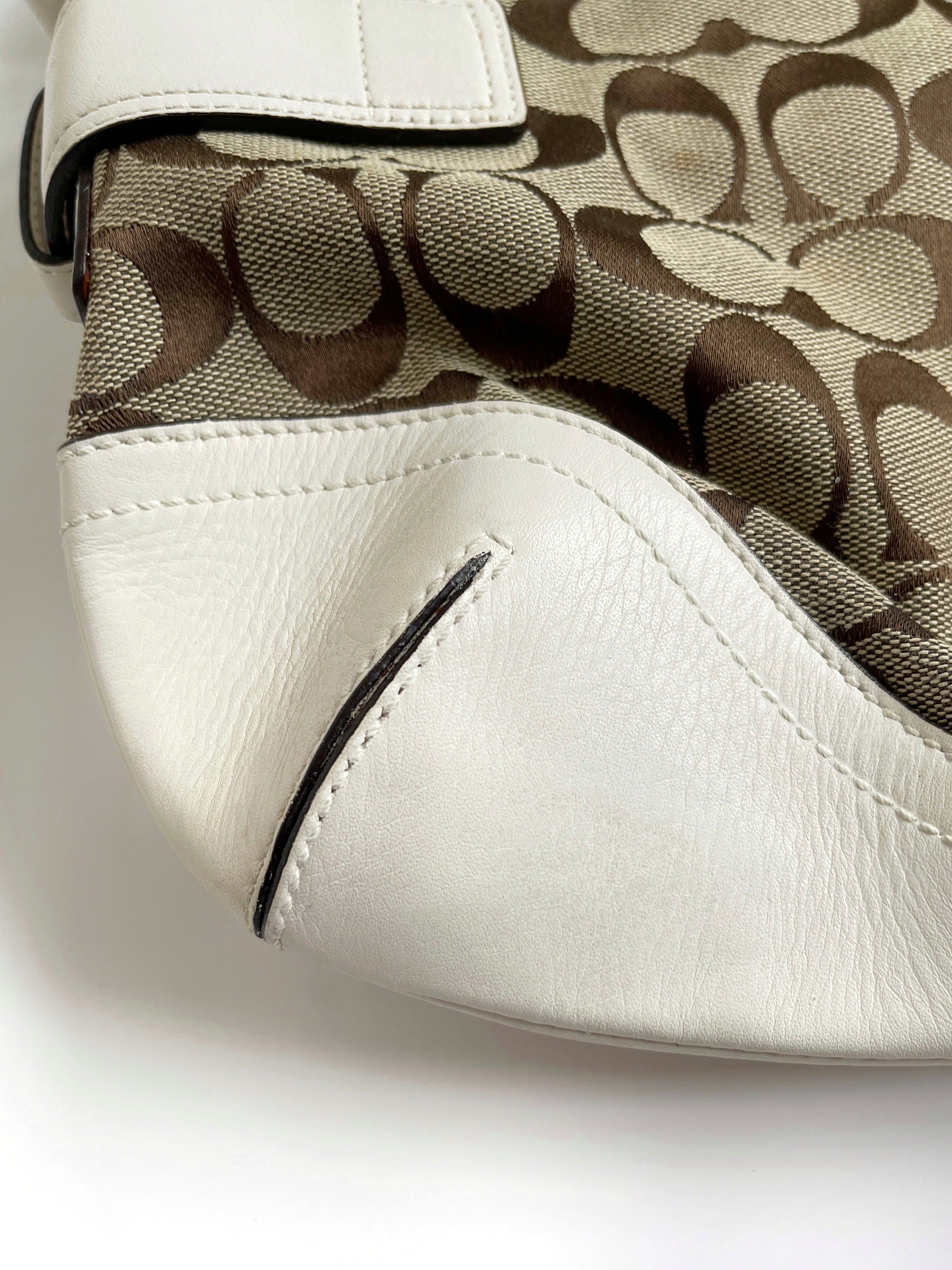 00s Coach signature monogram shoulder bag white leather