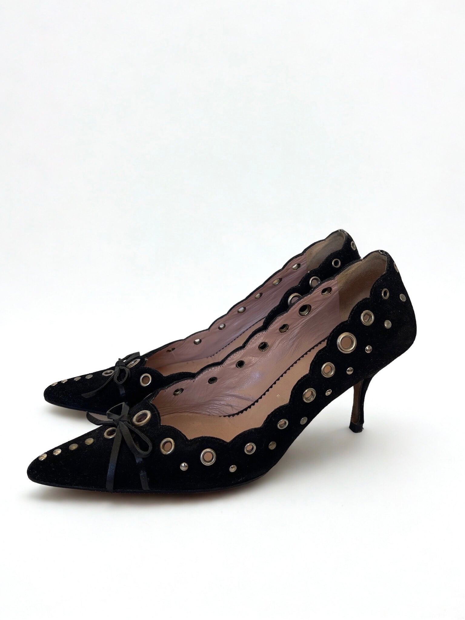 Vintage Prada suede eyelet heels pumps in black
