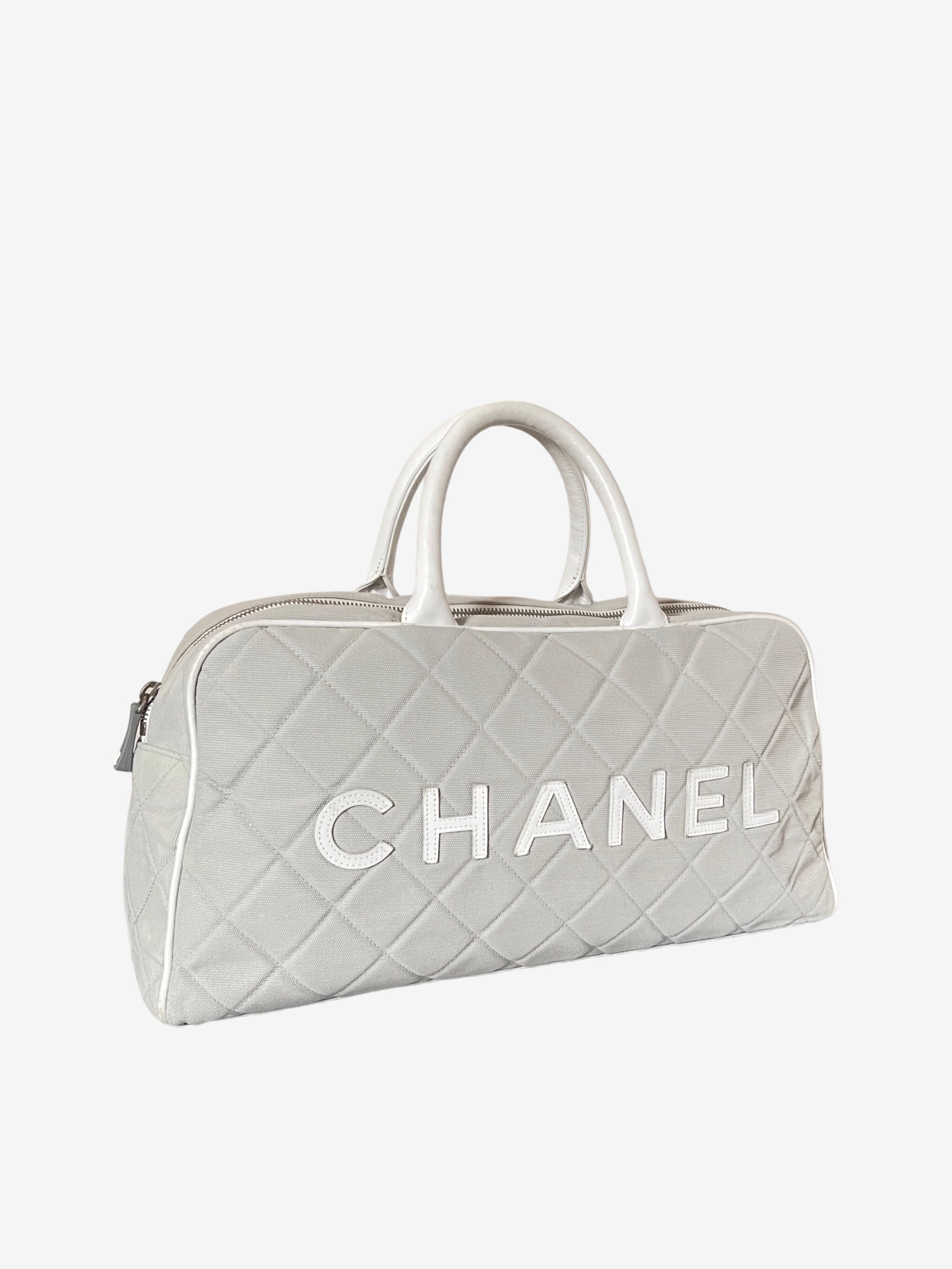 Chanel Sports line grey quilted duffle bowling bag