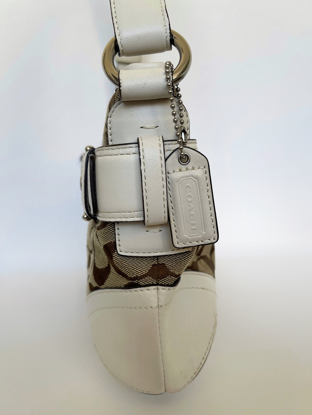 00s Coach signature monogram shoulder bag white leather