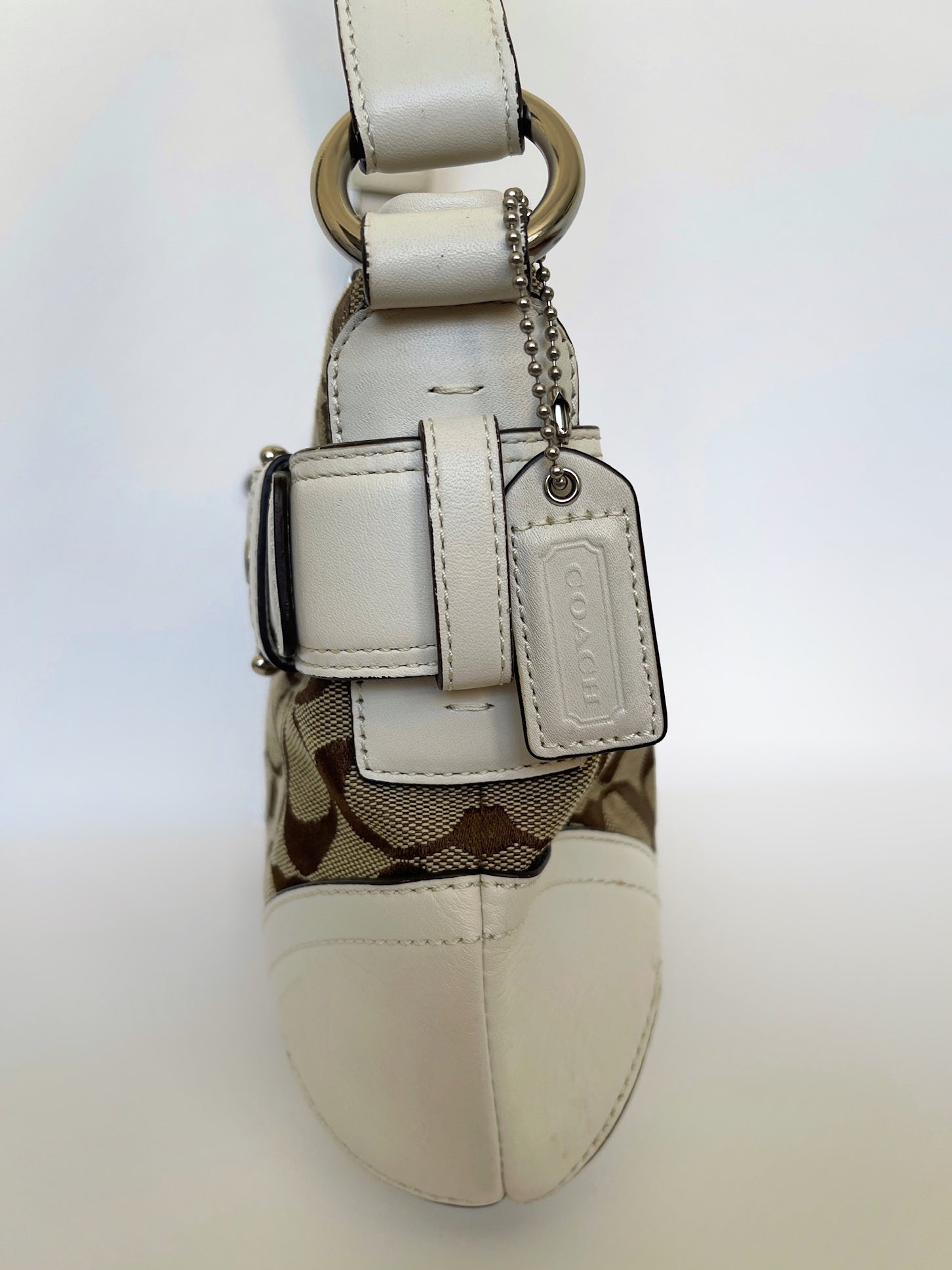 00s Coach signature monogram shoulder bag white leather