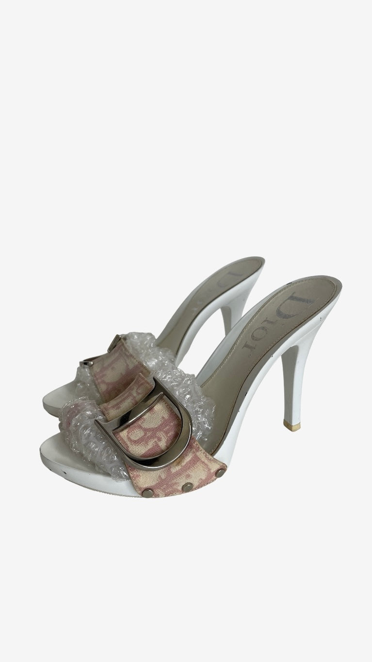 Y2K Dior monogram trotter heels in pink and white