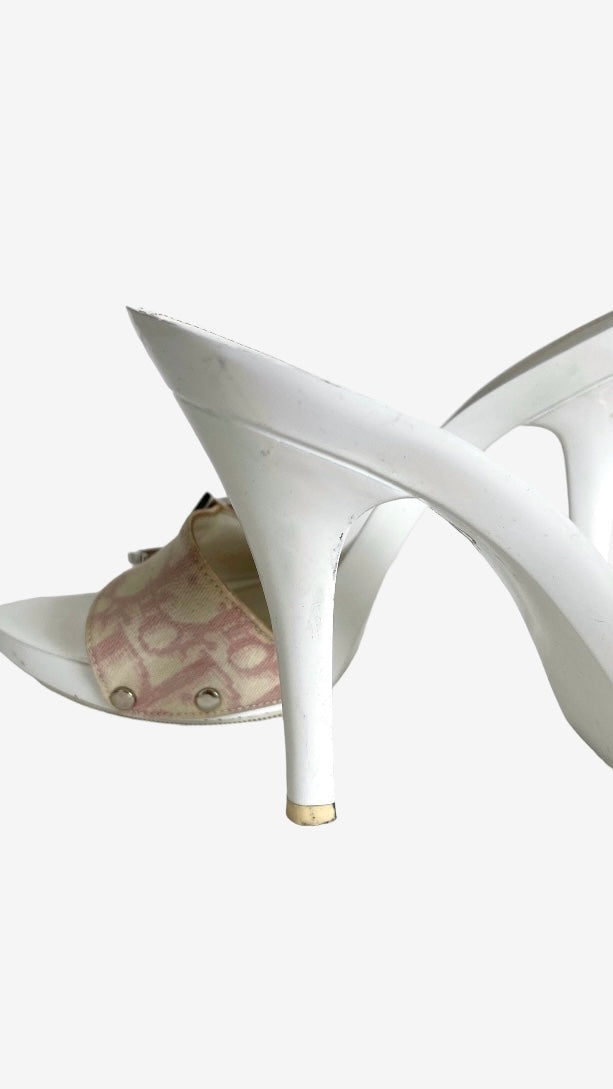 Y2K Dior monogram trotter heels in pink and white