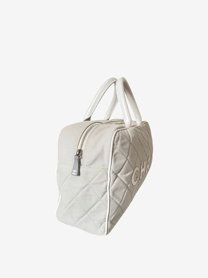 Chanel Sports line grey quilted duffle bowling bag