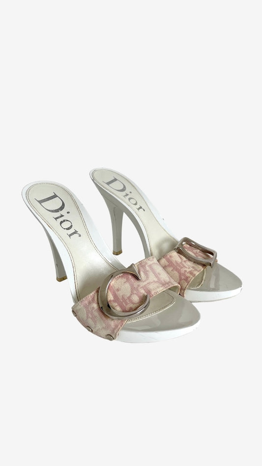Y2K Dior monogram trotter heels in pink and white