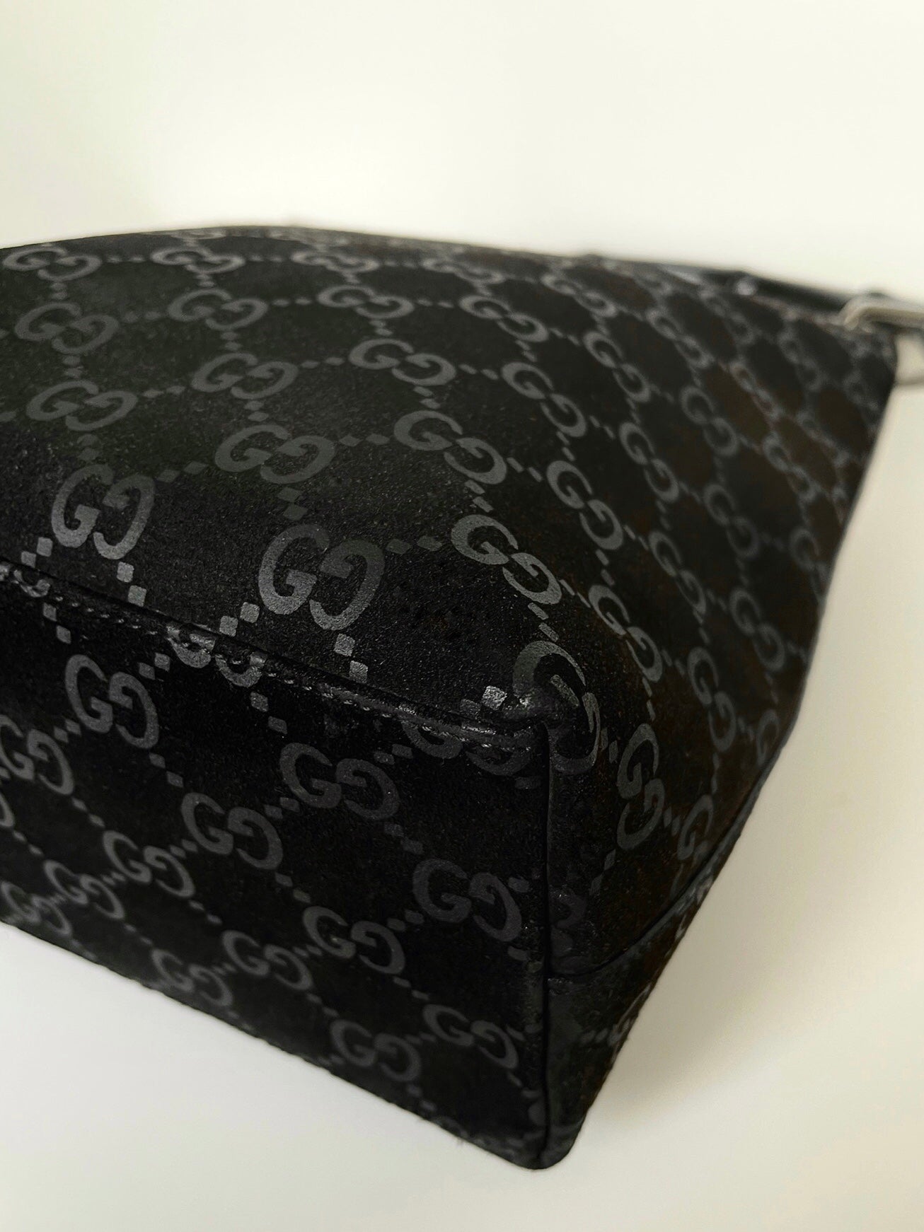 Gucci monogram suede bamboo top-handle shoulder bag