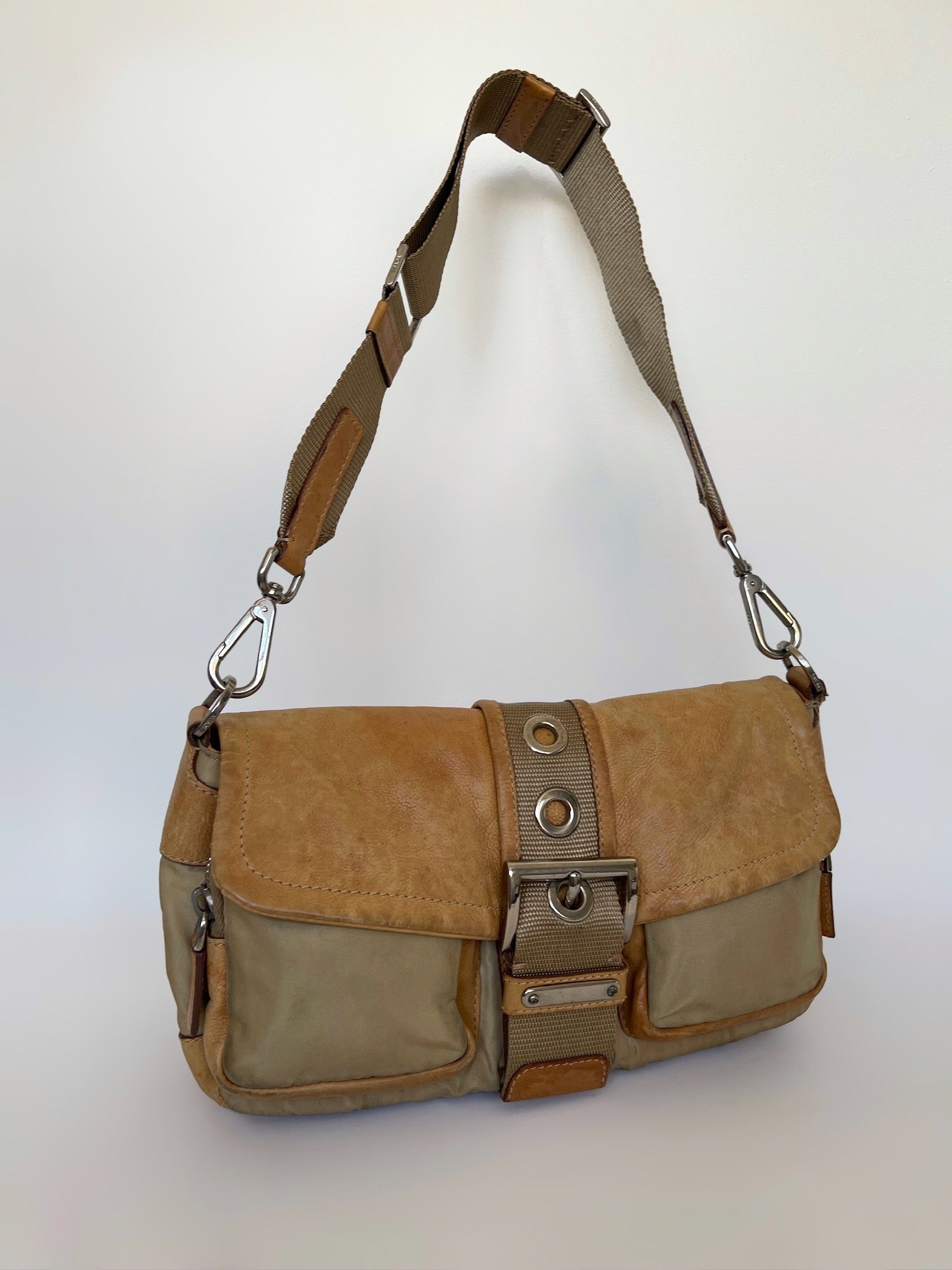 Prada Tessuto multi pocket buckle shoulder bag