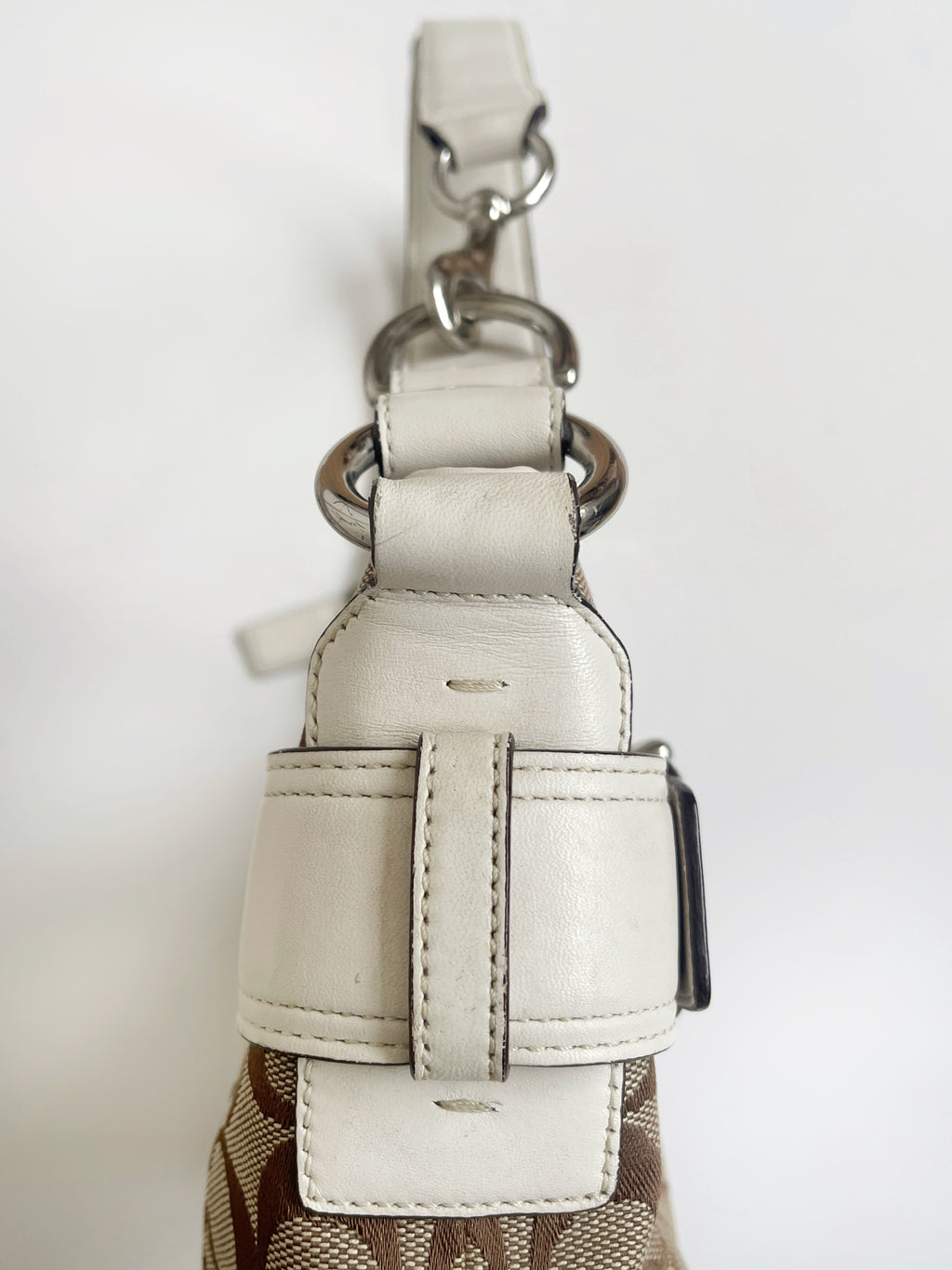 00s Coach signature monogram shoulder bag white leather