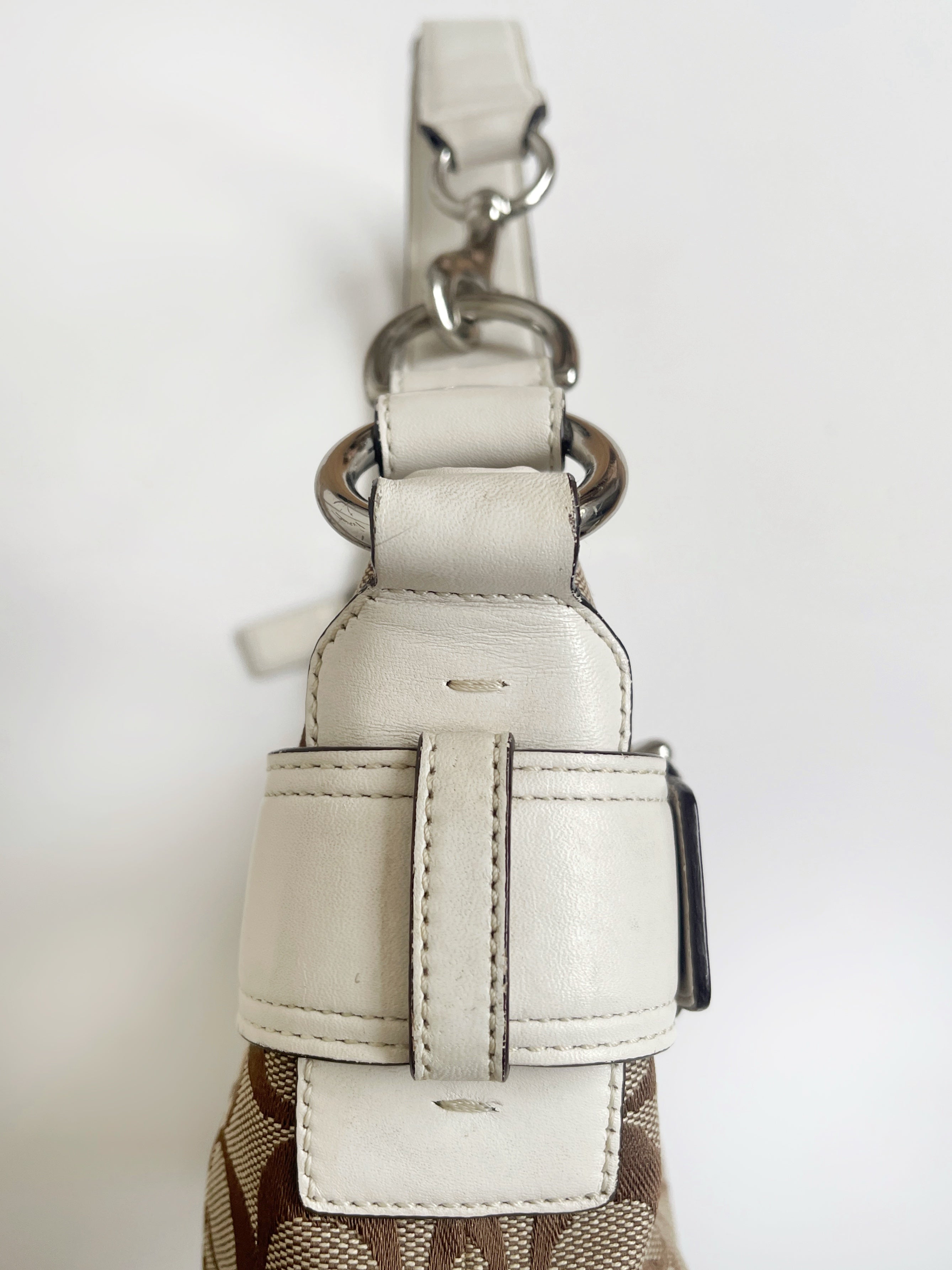00s Coach signature monogram shoulder bag white leather