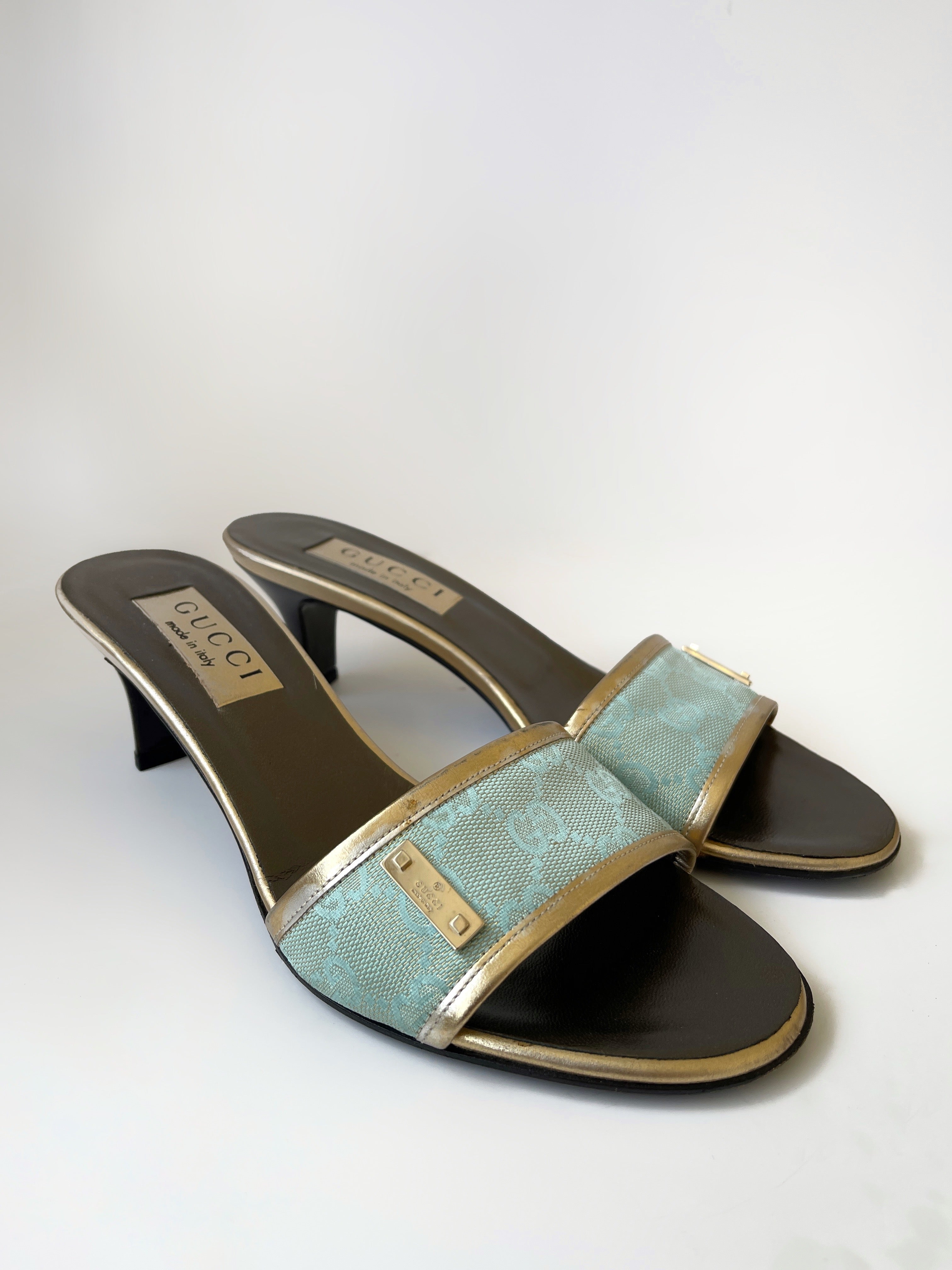 Vintage Gucci by Tom Ford monogram heeled mules sandals