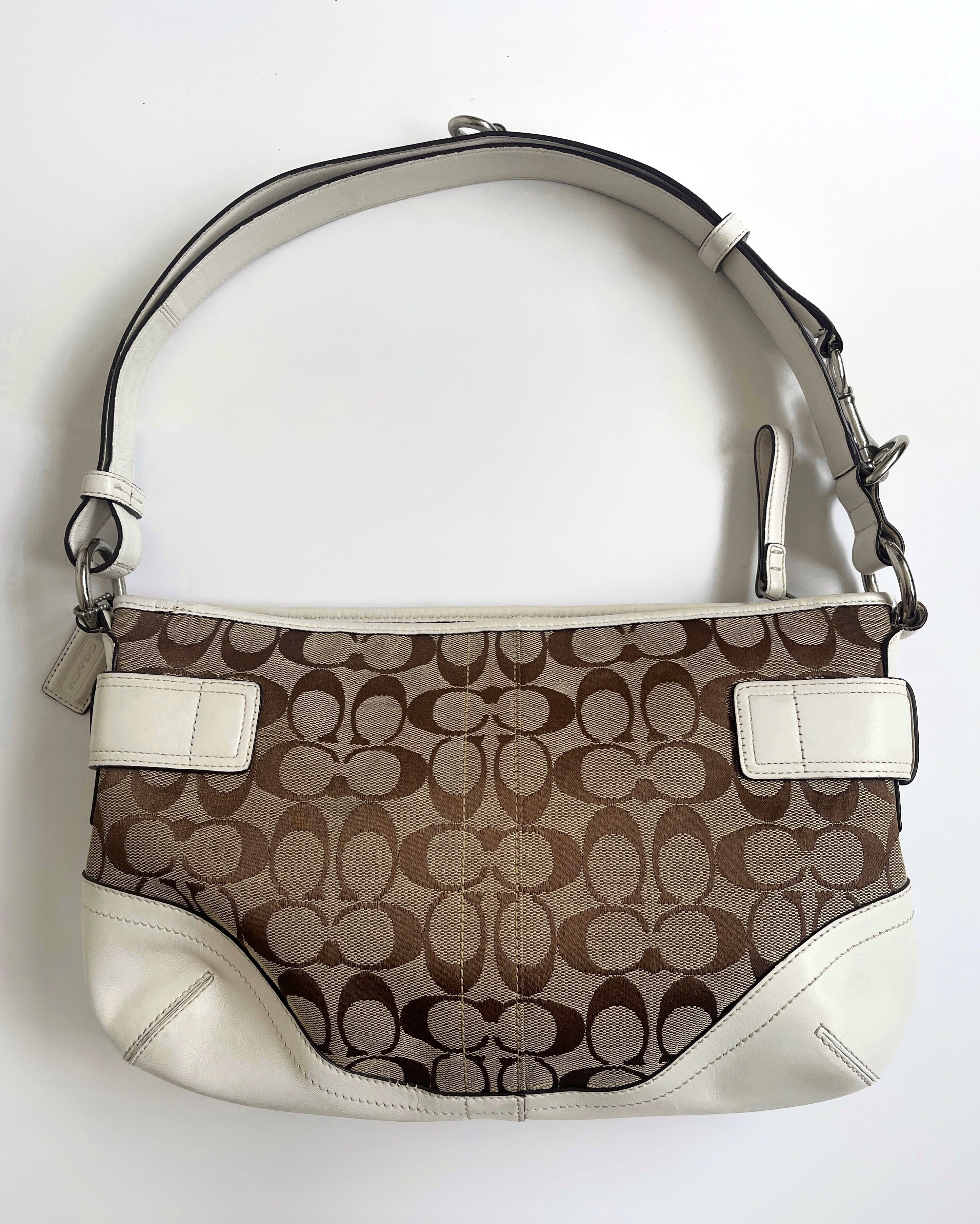 00s Coach signature monogram shoulder bag white leather