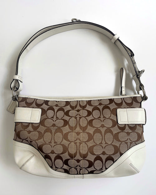 00s Coach signature monogram shoulder bag white leather