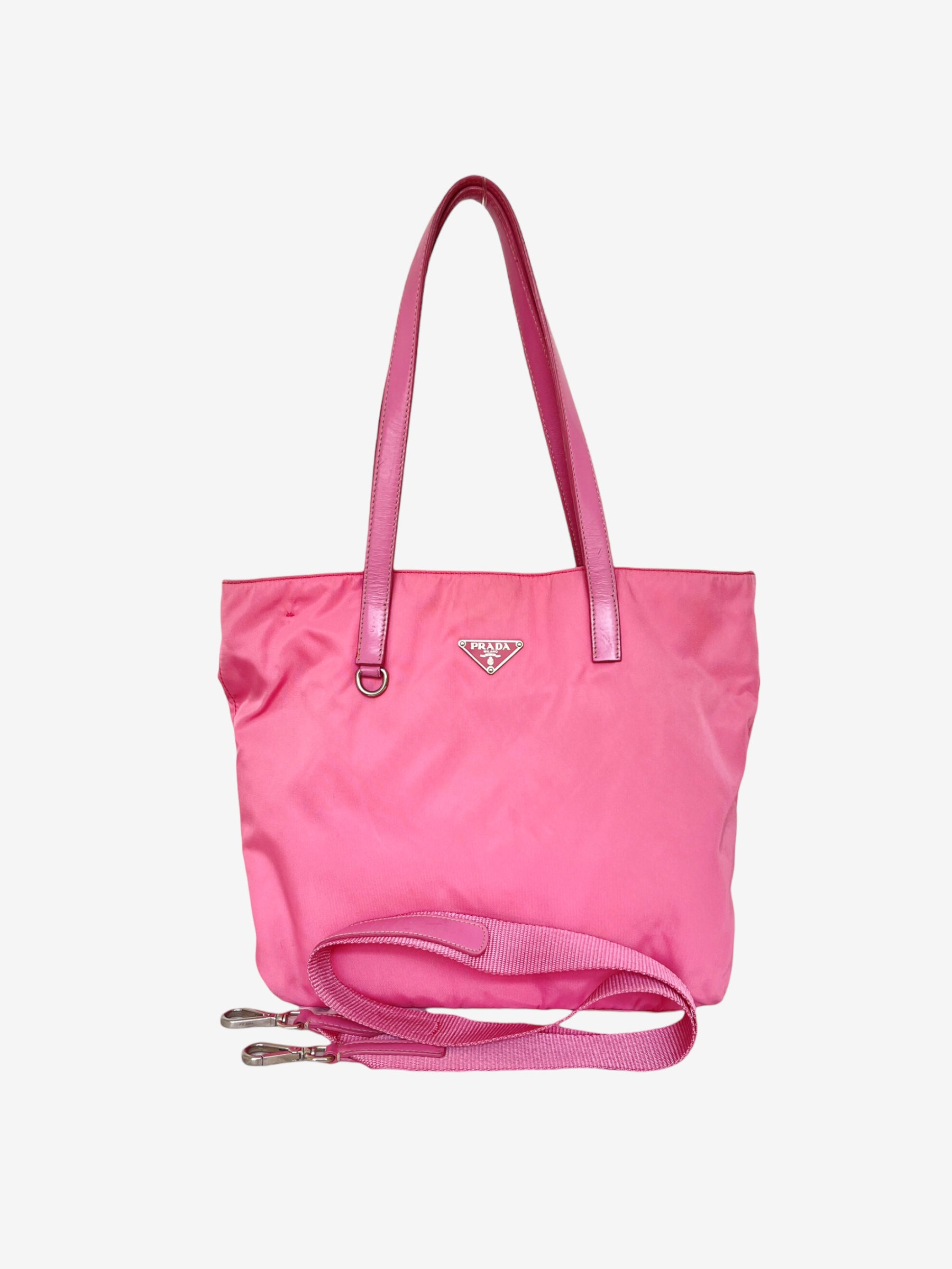 Prada nylon tote bag with strap - pink