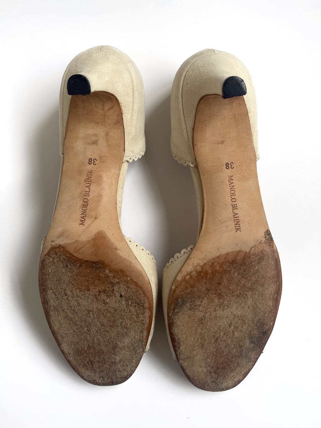 Manolo Blahnik suede eyelet flower heels