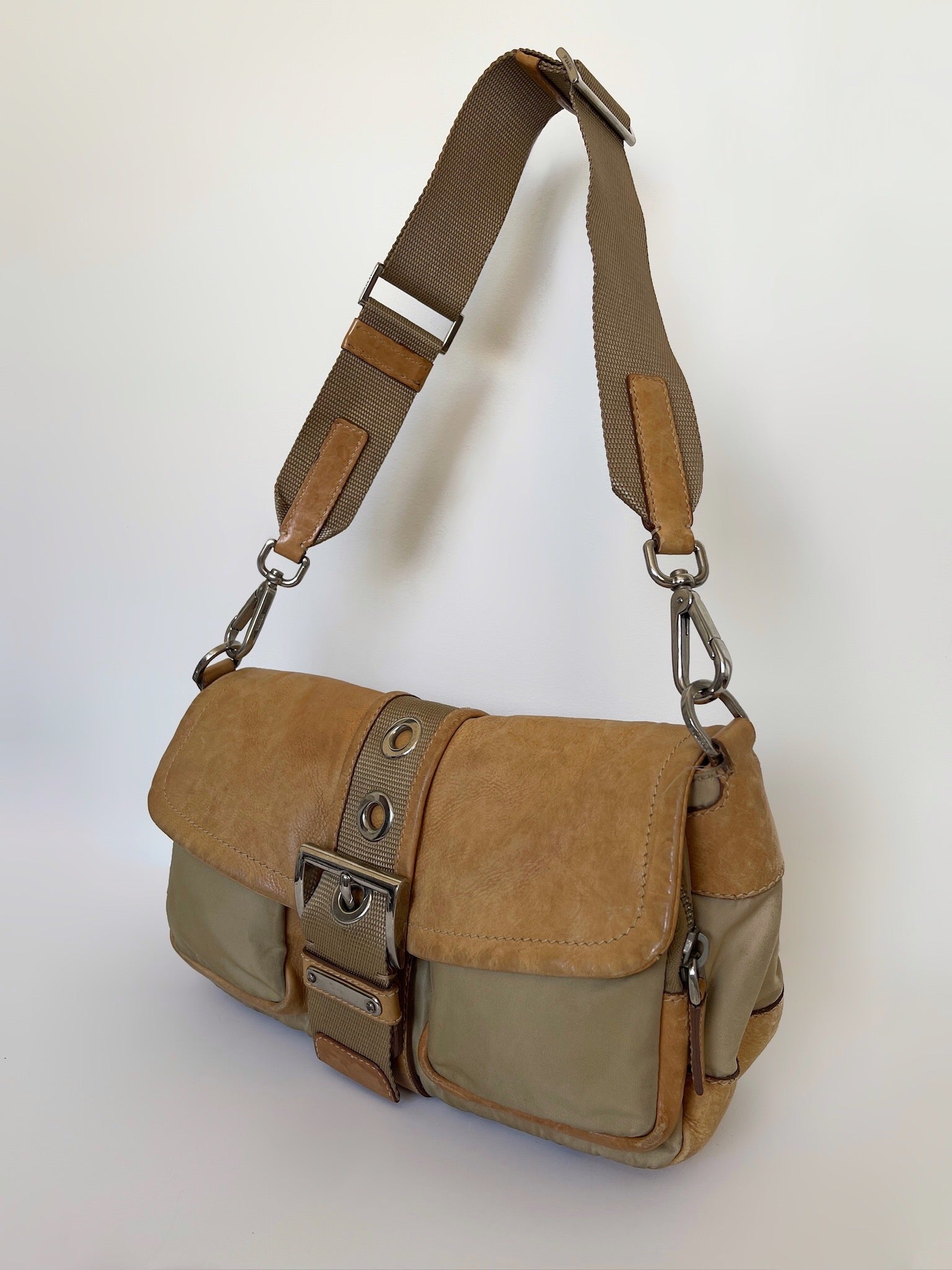 Prada Tessuto multi pocket buckle shoulder bag