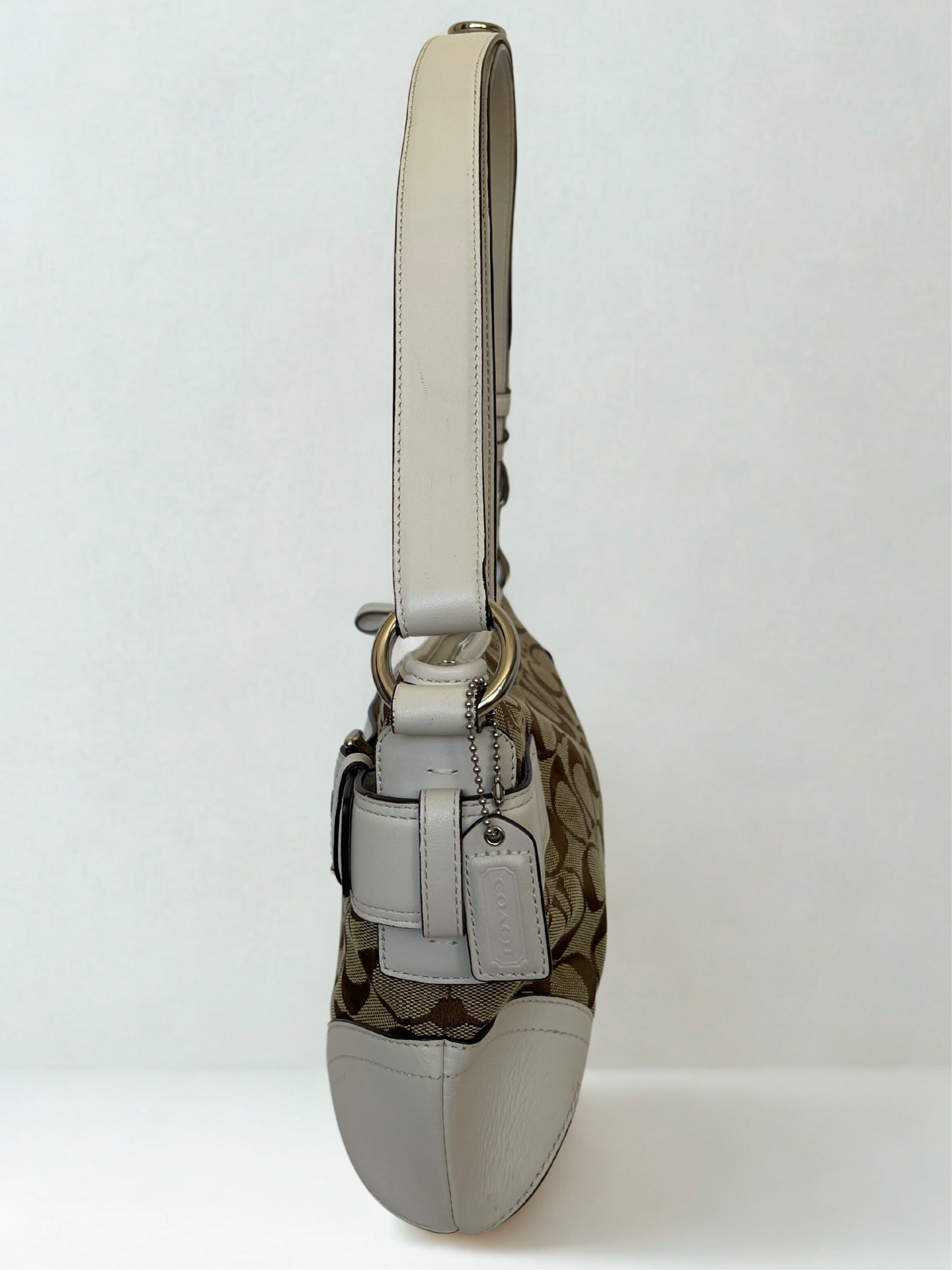 00s Coach signature monogram shoulder bag white leather