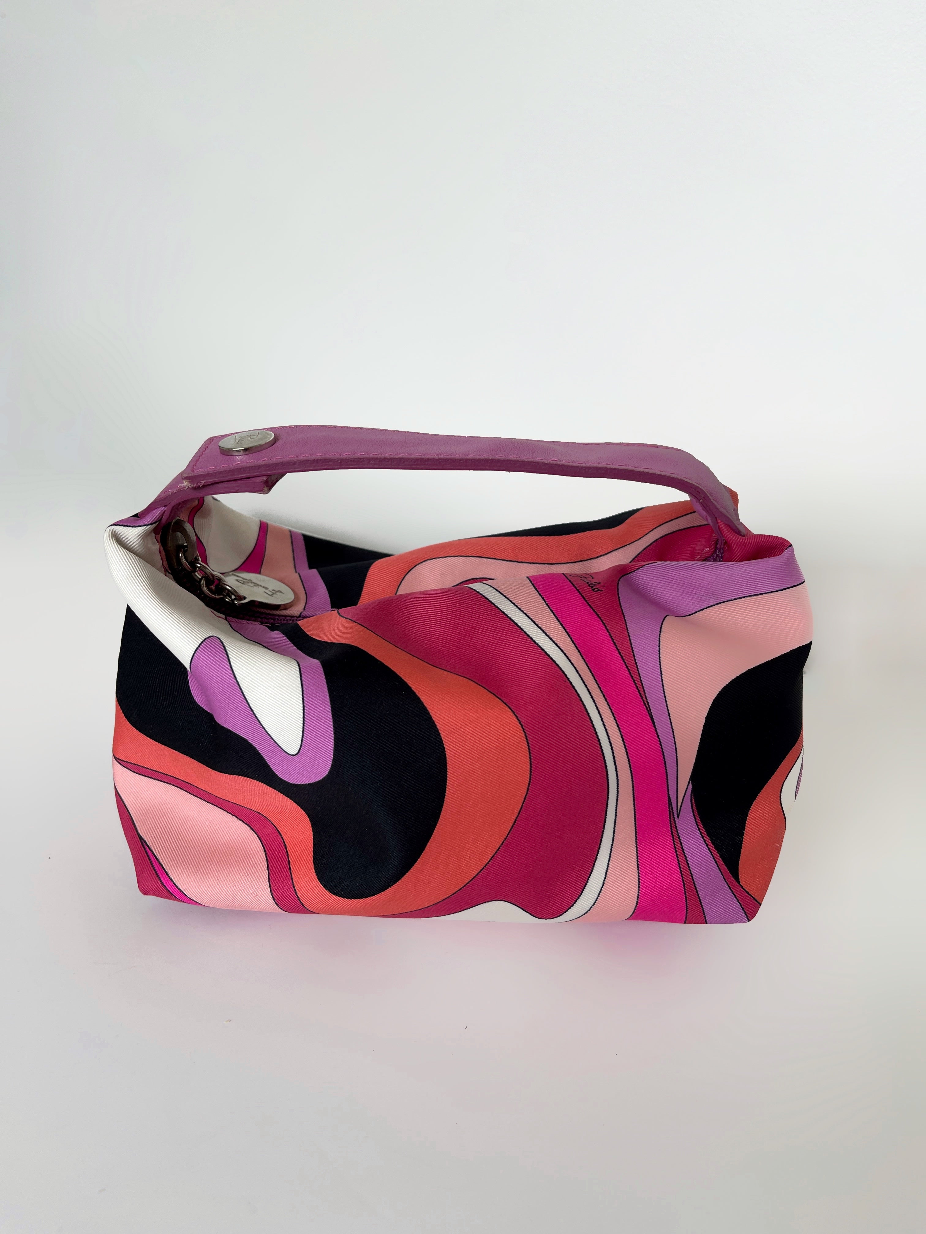 Emilio Pucci mini satin pouch with leather handle