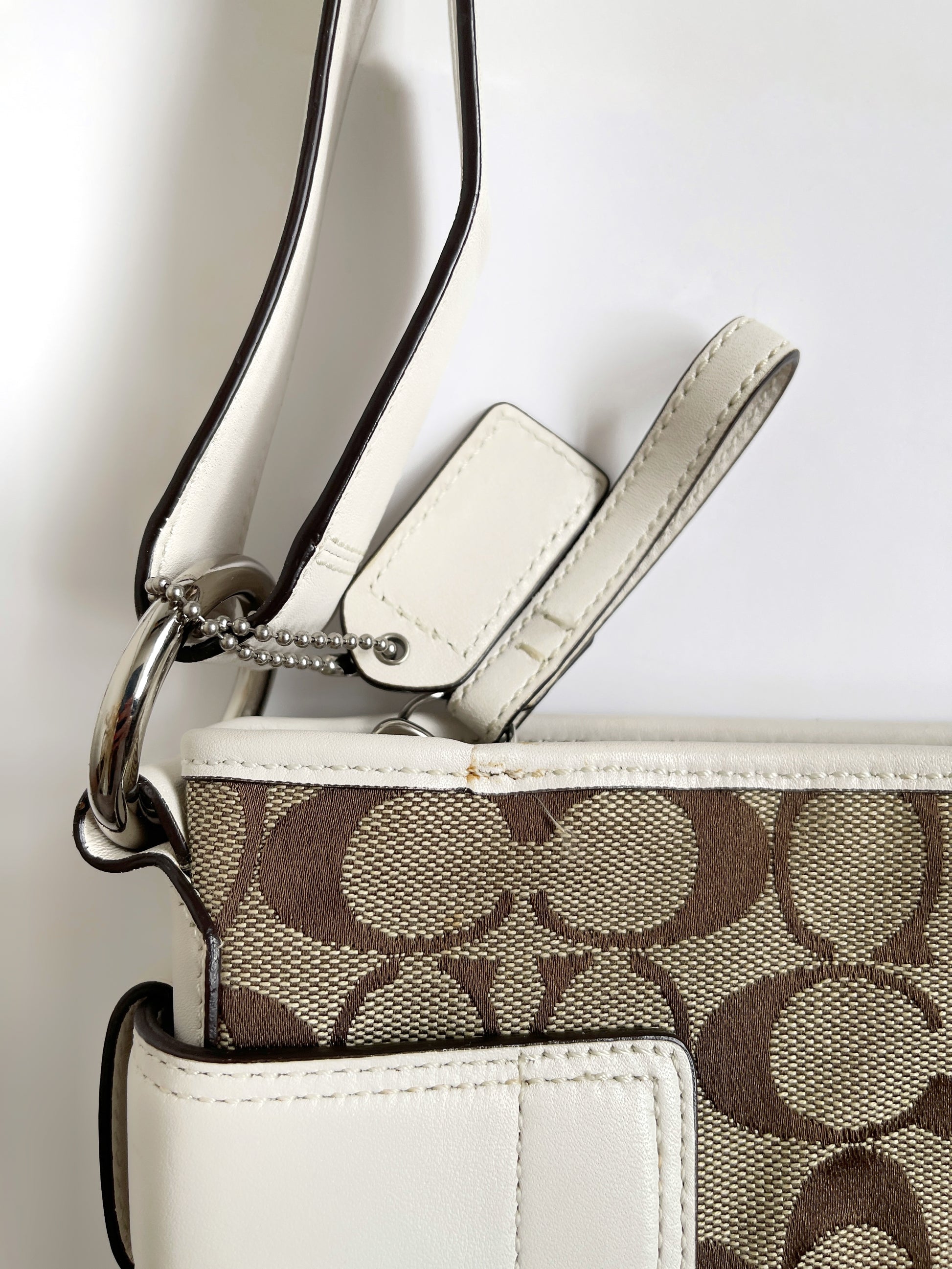 00s Coach signature monogram shoulder bag white leather