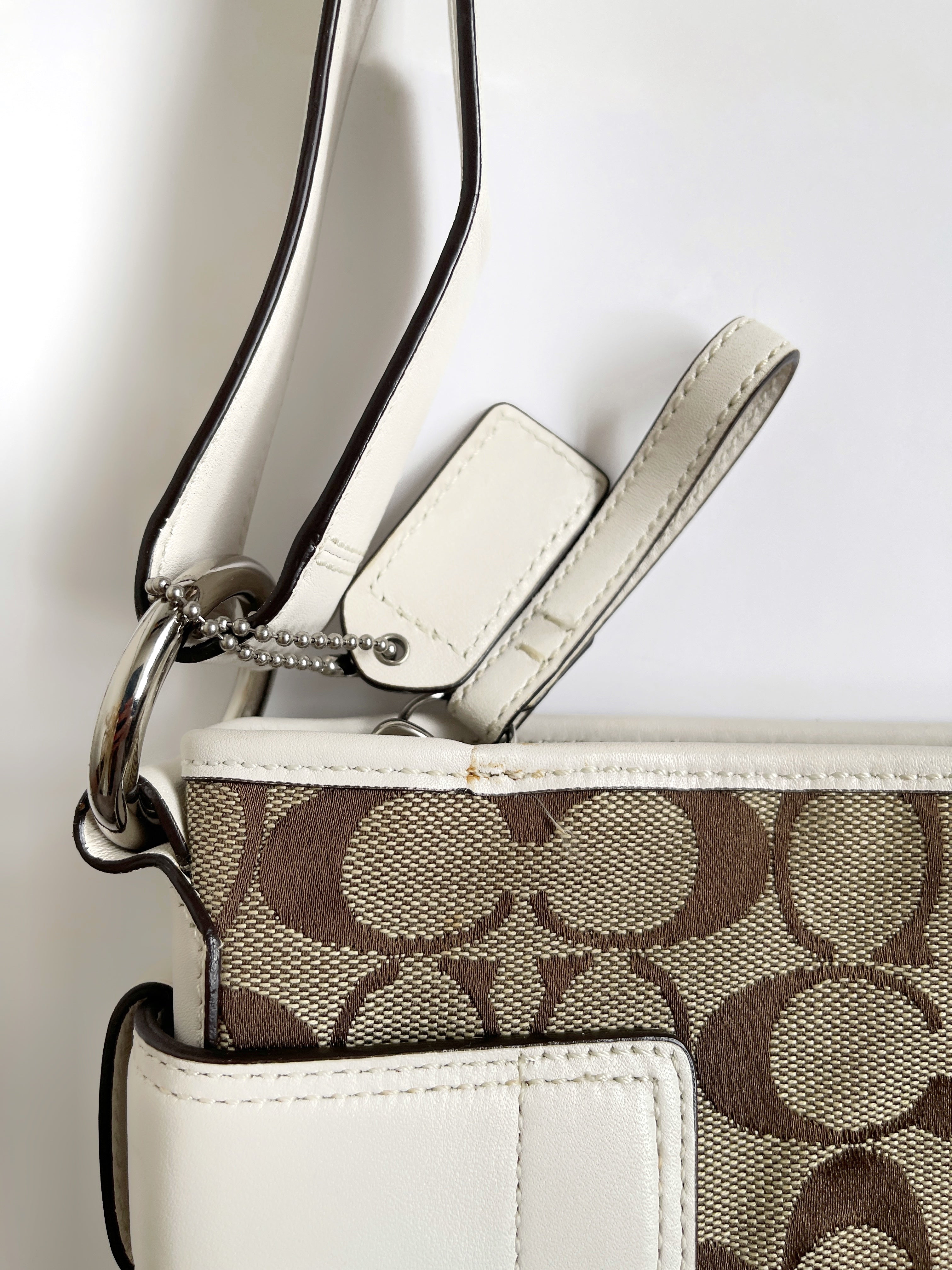00s Coach signature monogram shoulder bag white leather