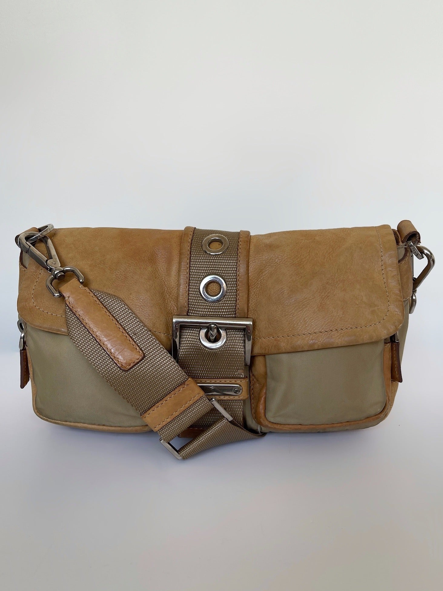 Prada Tessuto multi pocket buckle shoulder bag