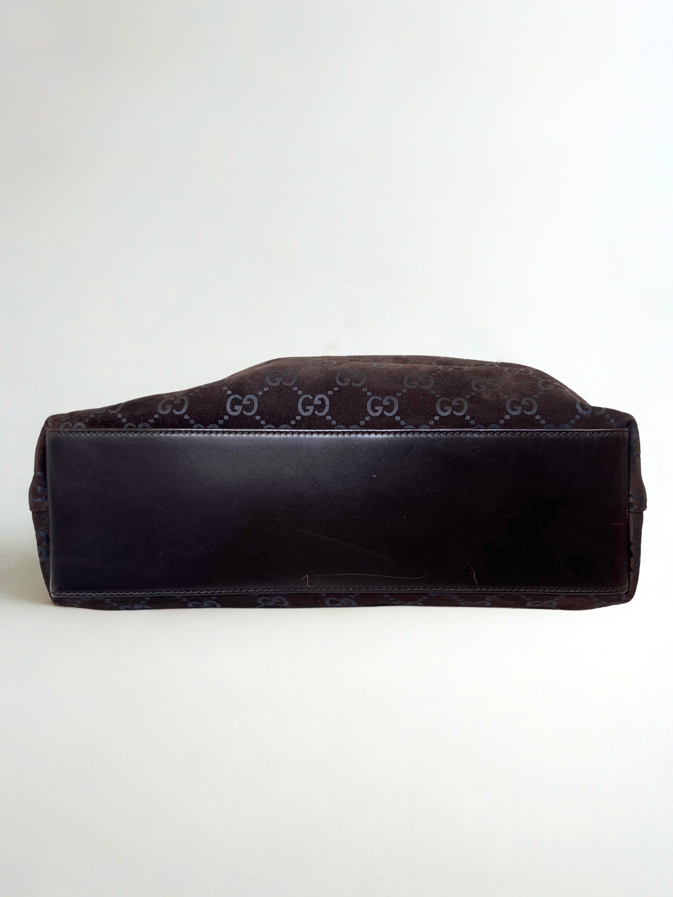 Vintage Gucci brown suede monogram shoulder bag