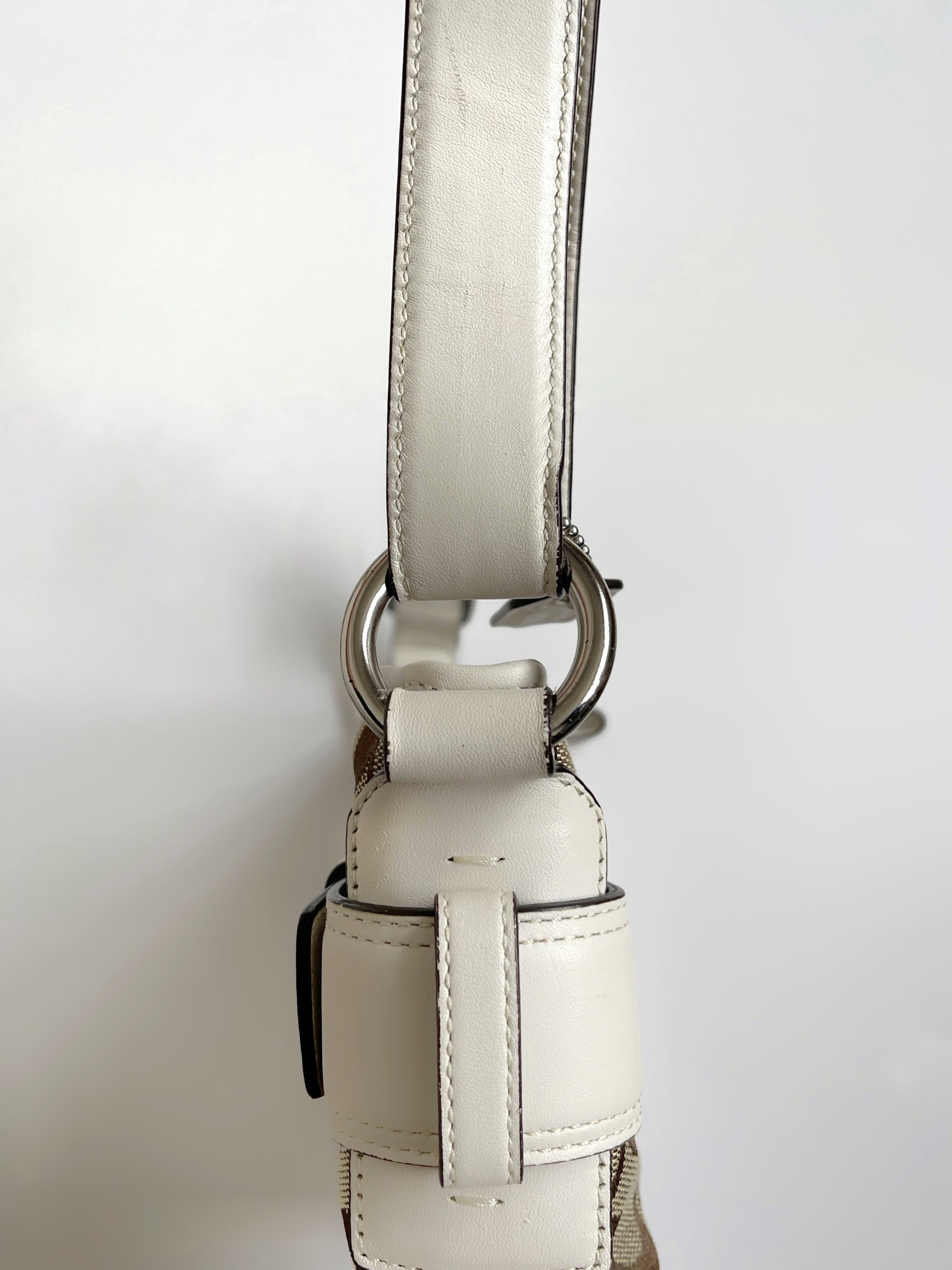 00s Coach signature monogram shoulder bag white leather