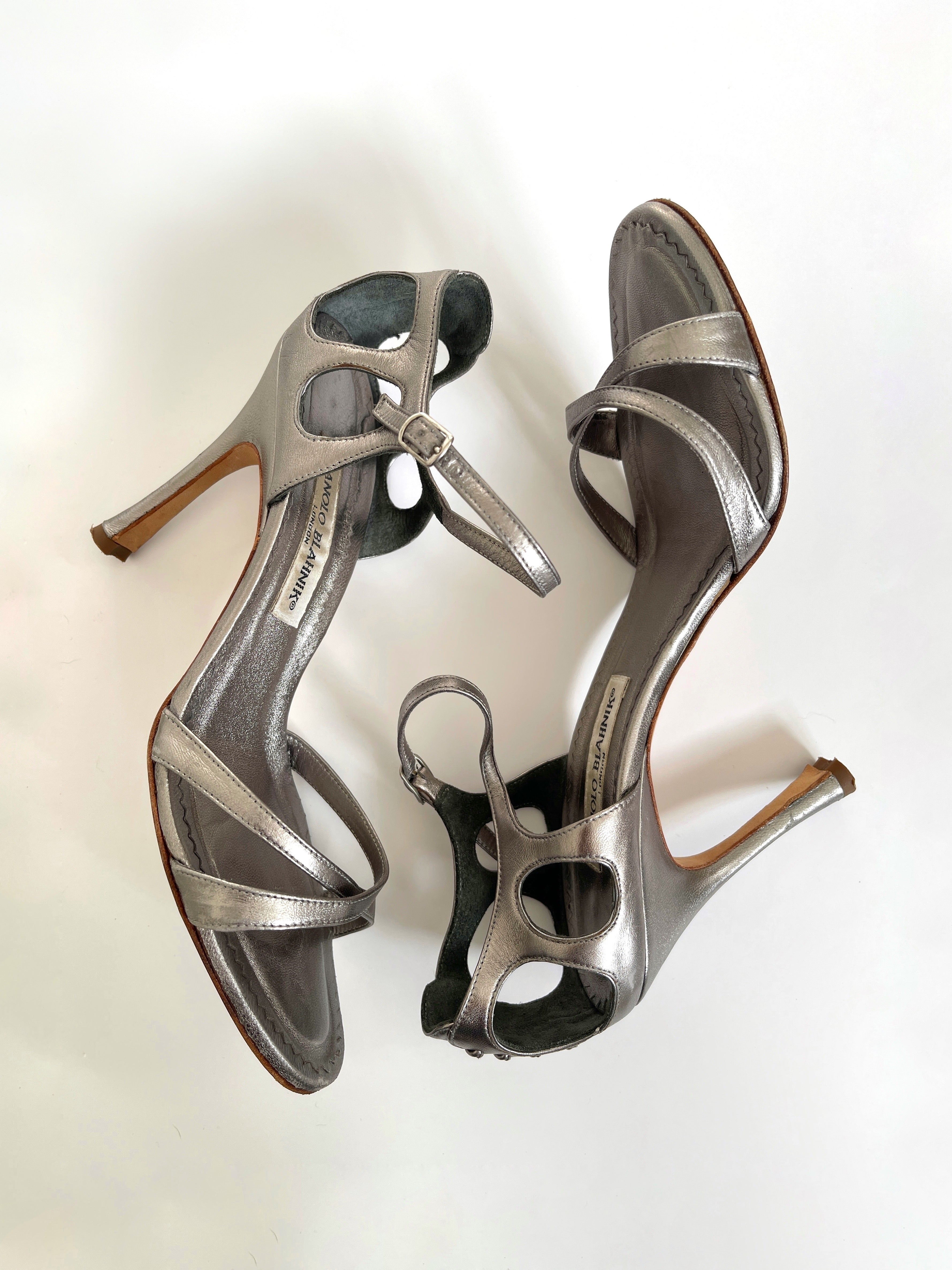 Manolo Blahnik metallic silver heels