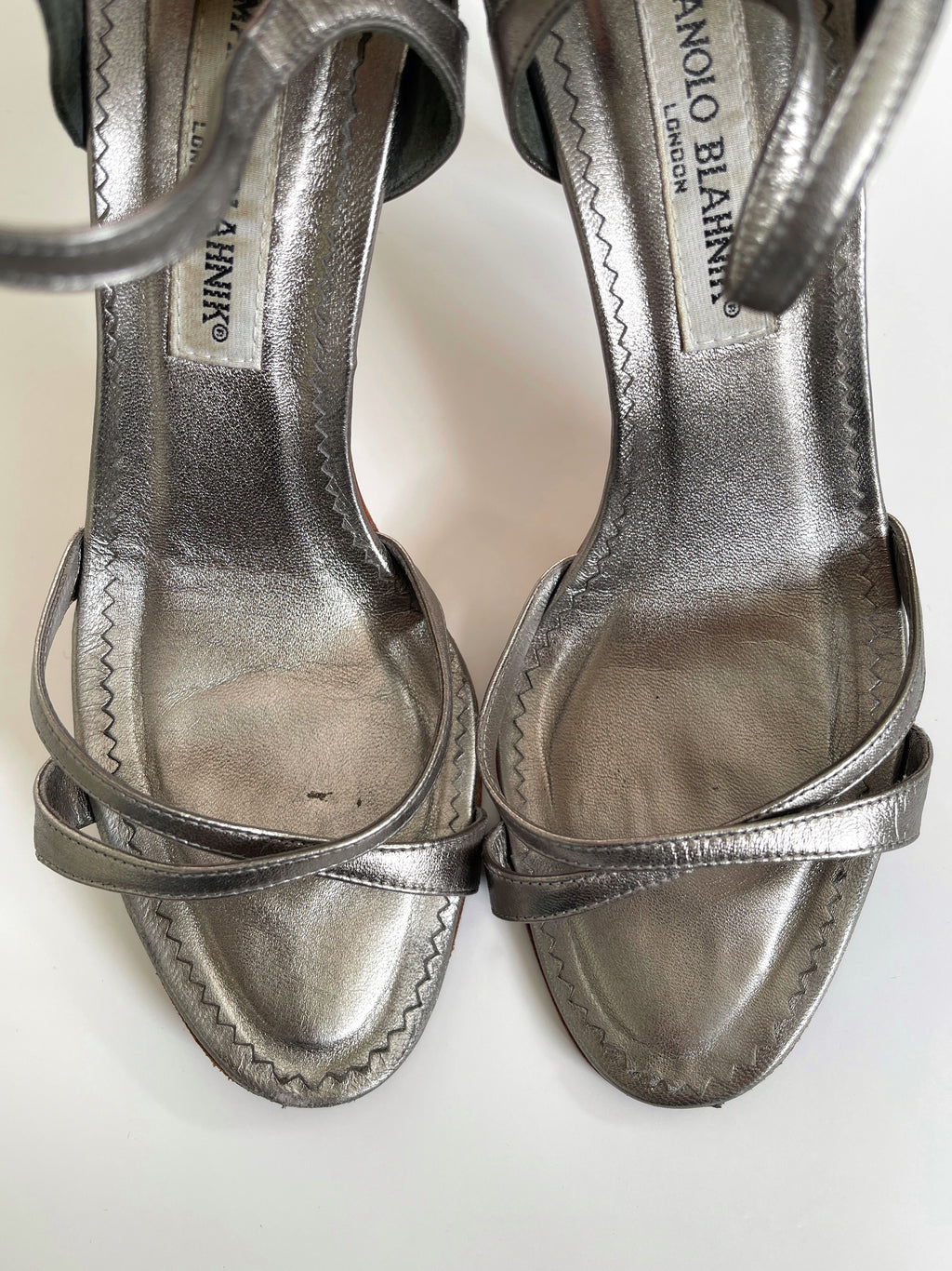 Manolo Blahnik metallic silver heels