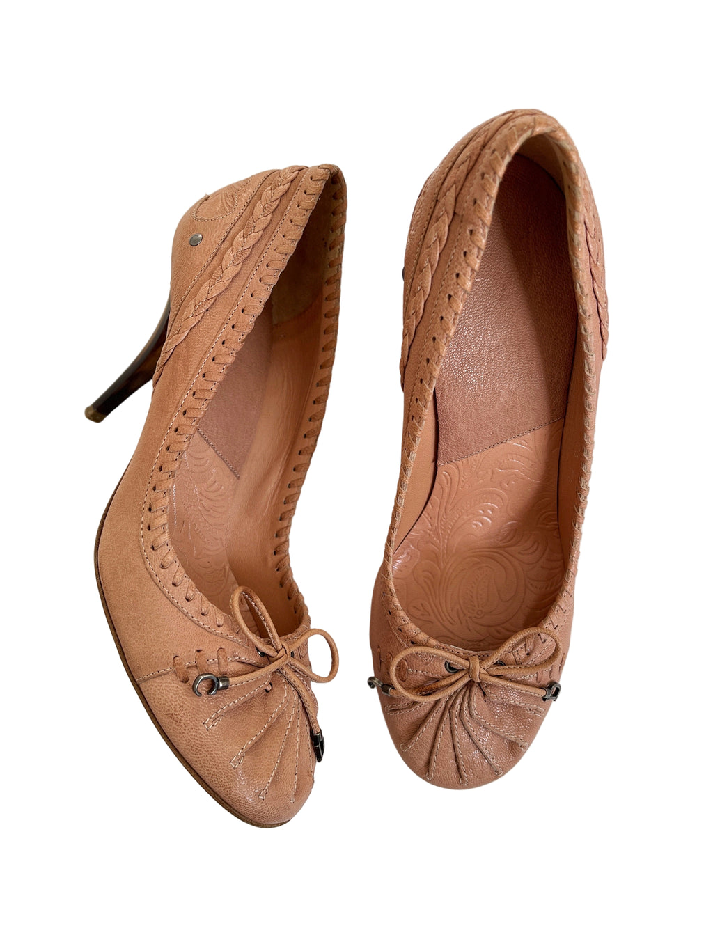 Vintage Dior by John Galliano Beige Leather Bow Heel Pumps