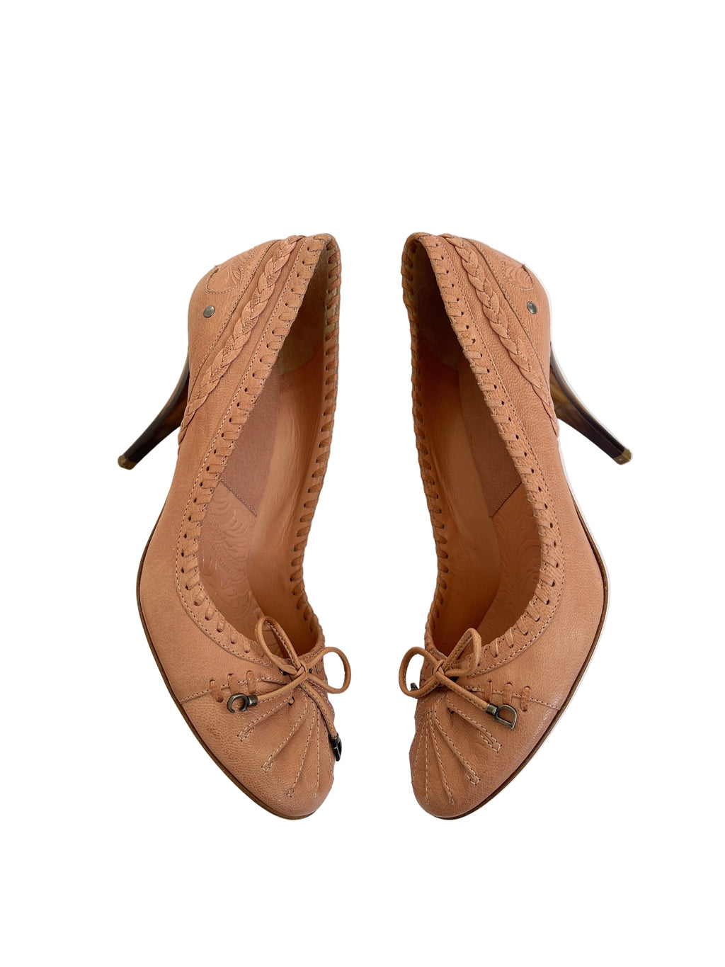 Vintage Dior by John Galliano Beige Leather Bow Heel Pumps