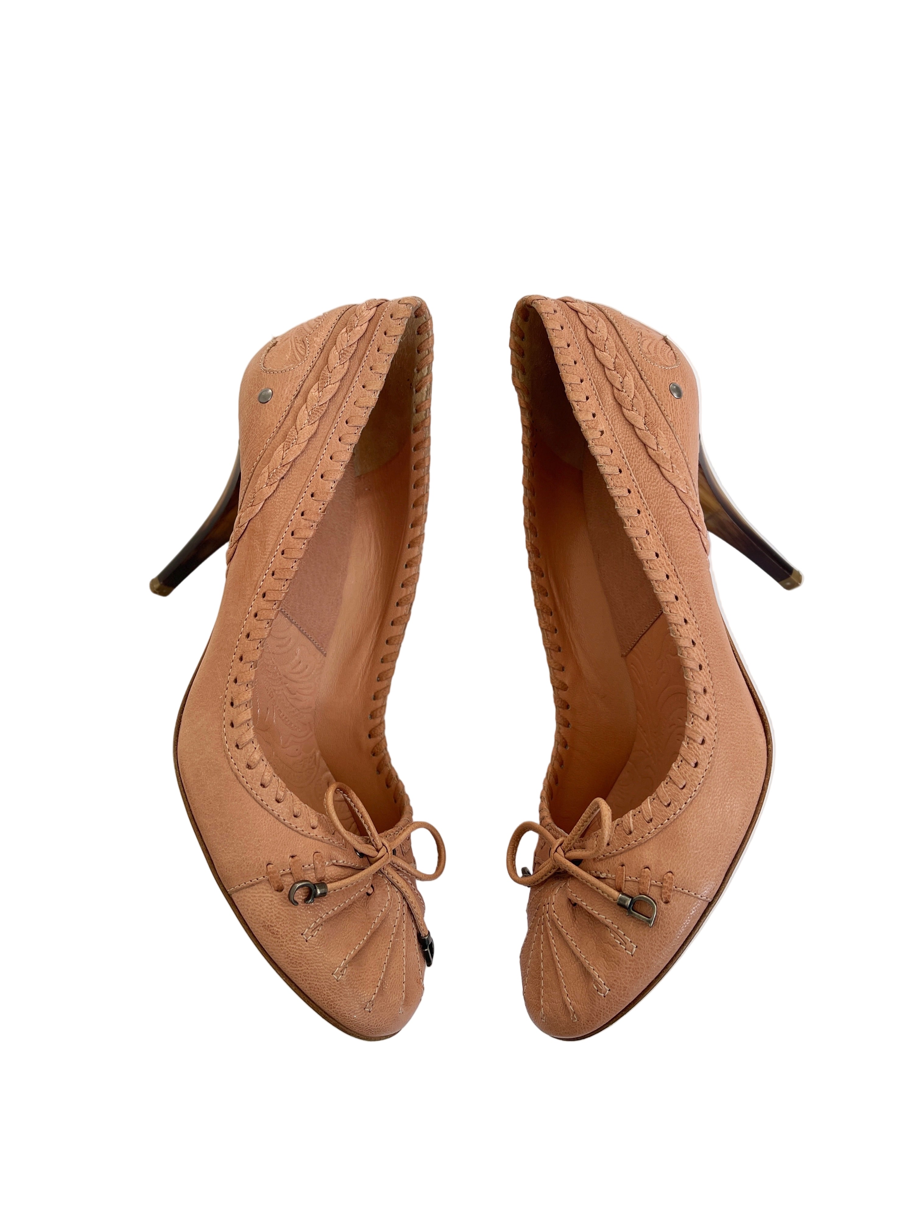 Vintage Dior by John Galliano Beige Leather Bow Heel Pumps