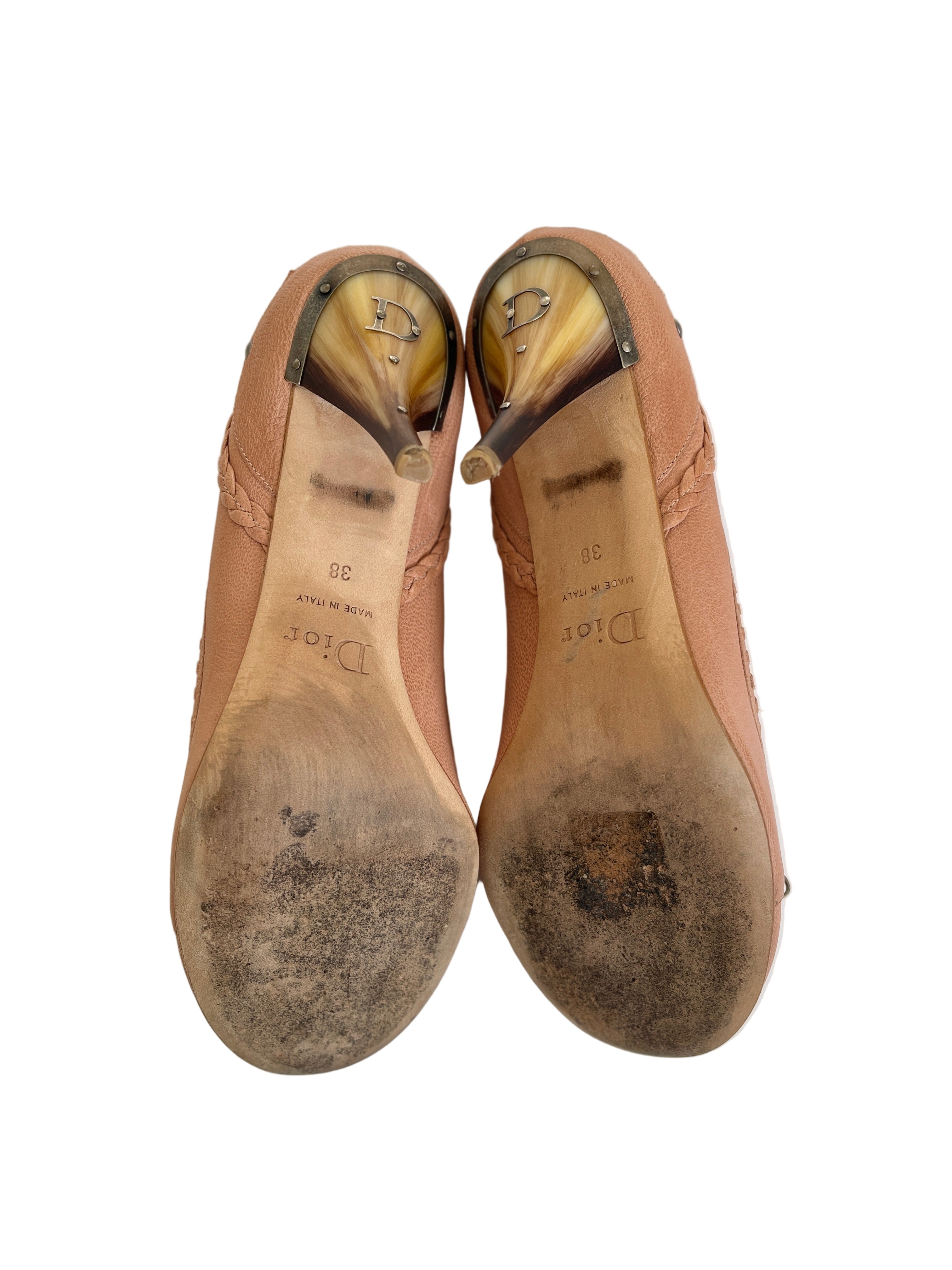 Vintage Dior by John Galliano Beige Leather Bow Heel Pumps