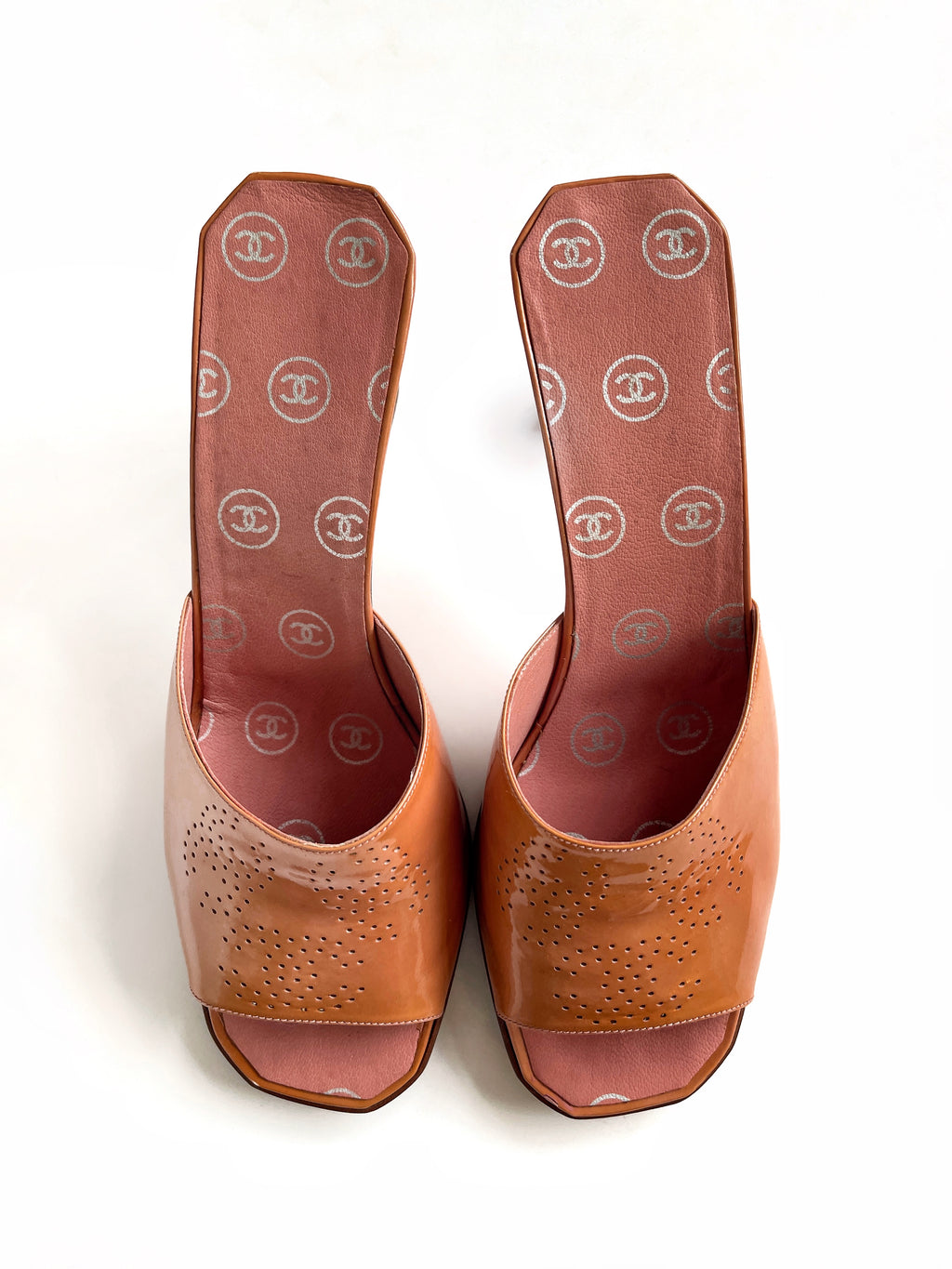 Rare Vintage Chanel mules heels with laser cut cc logos