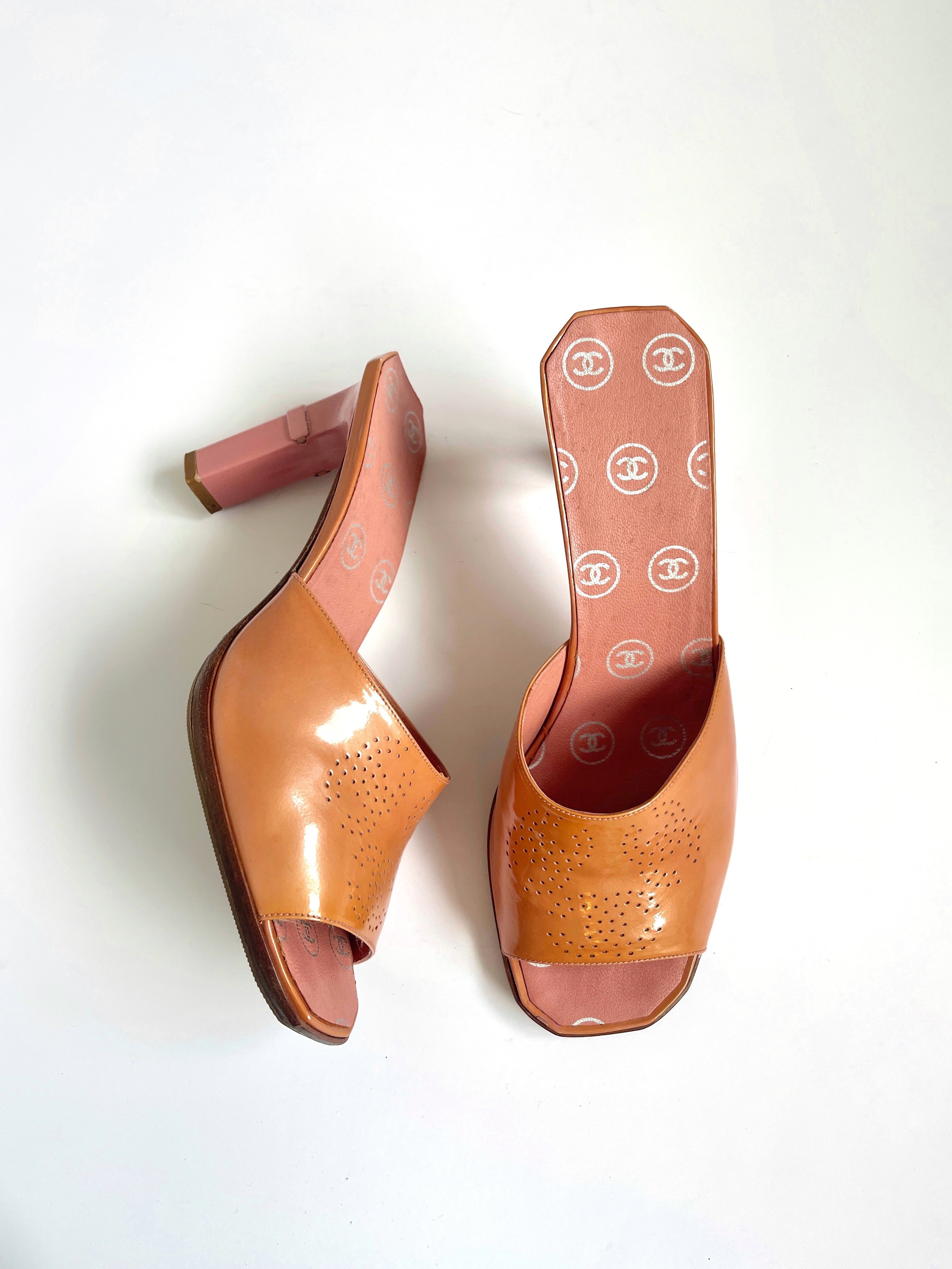 Rare Vintage Chanel mules heels with laser cut cc logos
