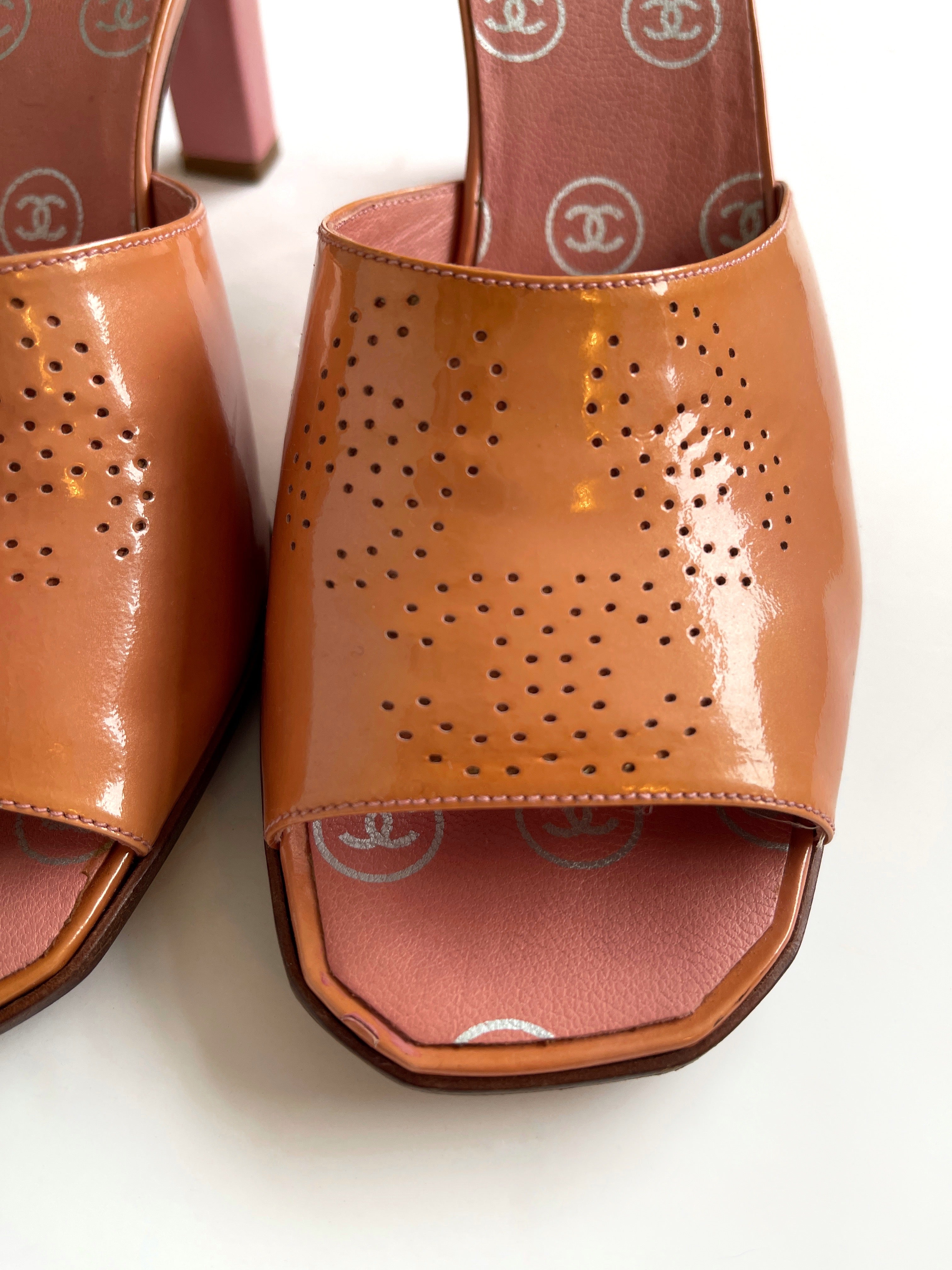 Rare Vintage Chanel mules heels with laser cut cc logos